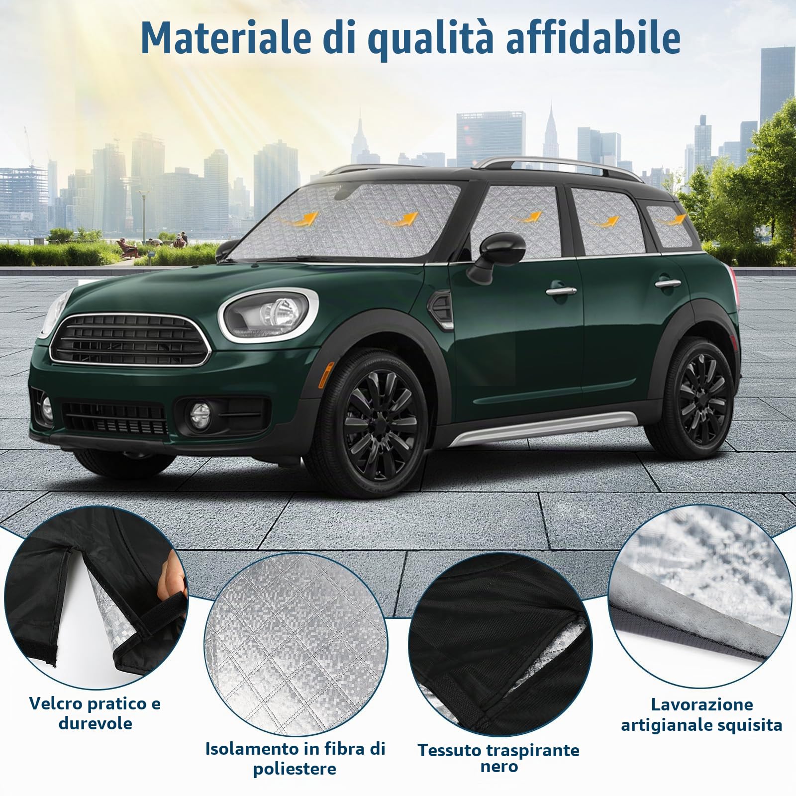 Parabrezza Parasole Auto di Compatibile con Mini Countryman F60/U25 2017-2025, 8 Pezzi Copertura Parasole Interna Auto, Visiere Parasole Impermeabile e Pieghevole
