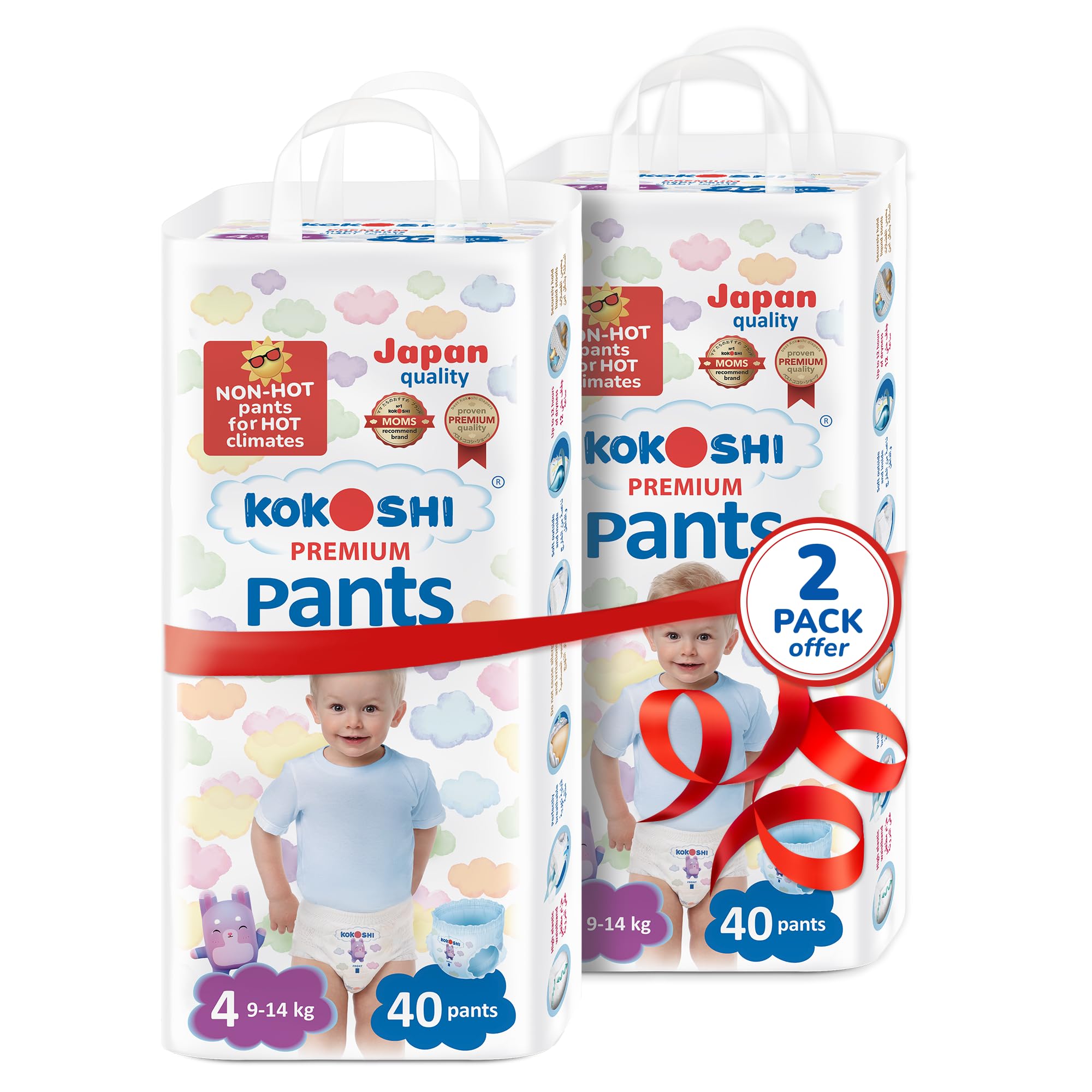 Kokoshi Premium Baby Pants Size 4 (9–14kg), 80pcs – Japanese Quality, Ultra-Soft, Hypoallergenic, 12h Dryness, Eco-Friendly, Pull-Up Leak-Proof Nappies