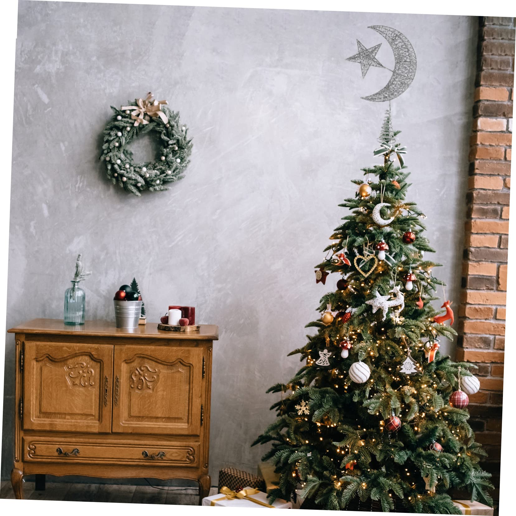 OUNONA 2stücke Weihnachtliche Baumspitze Aus Stern Und Mond Design Dekorative Christbaumspitze Für Festliche Innendekoration Für Weihnachten Und Winterfeiern