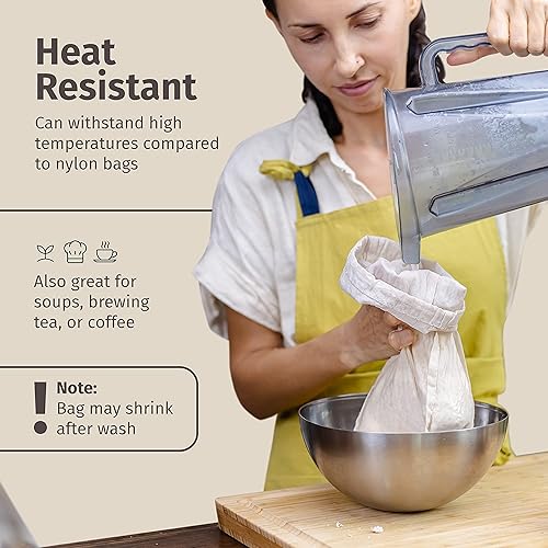 Miniatura 4 de Perfecti Fabrics 2 bolsas de leche reutilizables grado 100 nueces para colar, bolsa de tela sin blanquear para zumo de almendra avena nuez de leche,