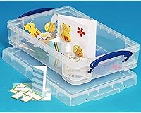 Vista 6 de Really Useful Box Contenedor apilable de plástico de 4 litros con tapa a presión y asas de bloqueo de clip integradas para organización del hogar