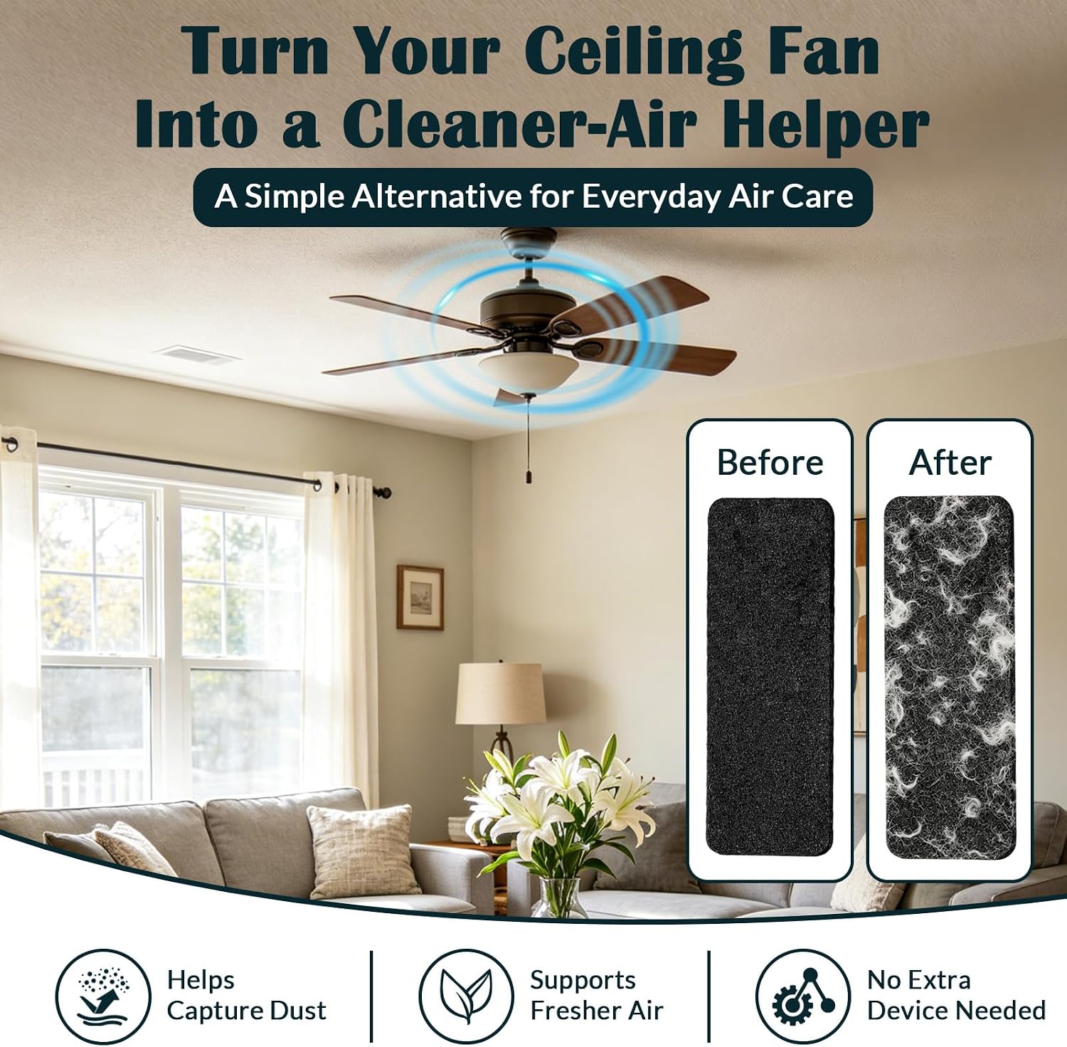 10 Pack Ceiling Fan Filters for Blades Activated Coconut Shell Carbon Pads image 5