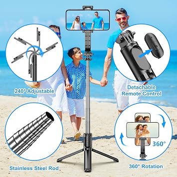SelfieShow Selfie Stick, Extendable Selfie Stick Tripod with Wireless Remote and Tripod Stand, Portable, Lightweight, Compatible with iPhone 17 16 15 14 13 12 Pro Xs Max/Samsung Smartphone and More