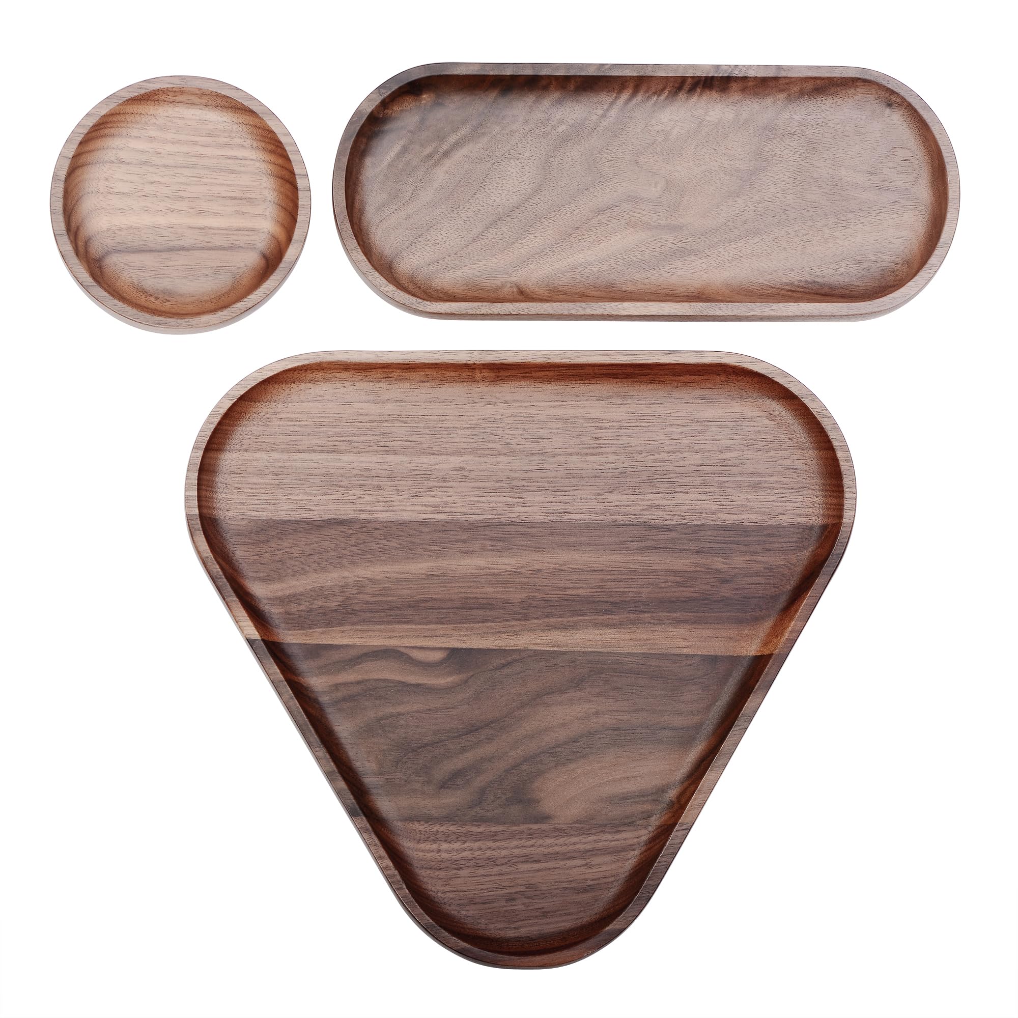 Normcore Juego de 3 bandejas de madera, paquete de bandejas de valet, juego de bandejas de madera barista, juego de 3 bandejas decorativas apilables para mesa de café, bandeja de servir, bandejas de