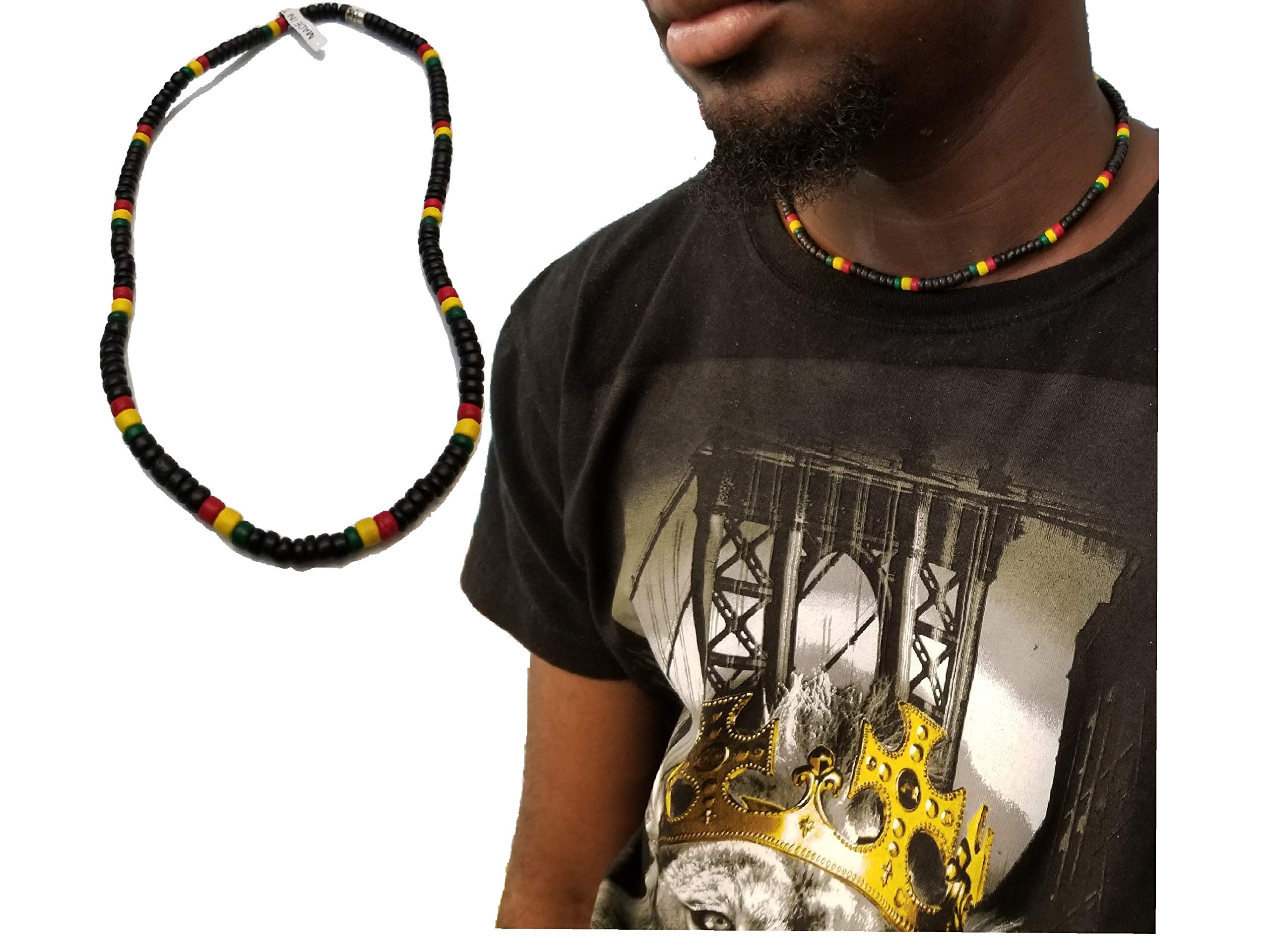 PDTXCLS Rasta Wooden Coconut Bead Reggae Beach 18