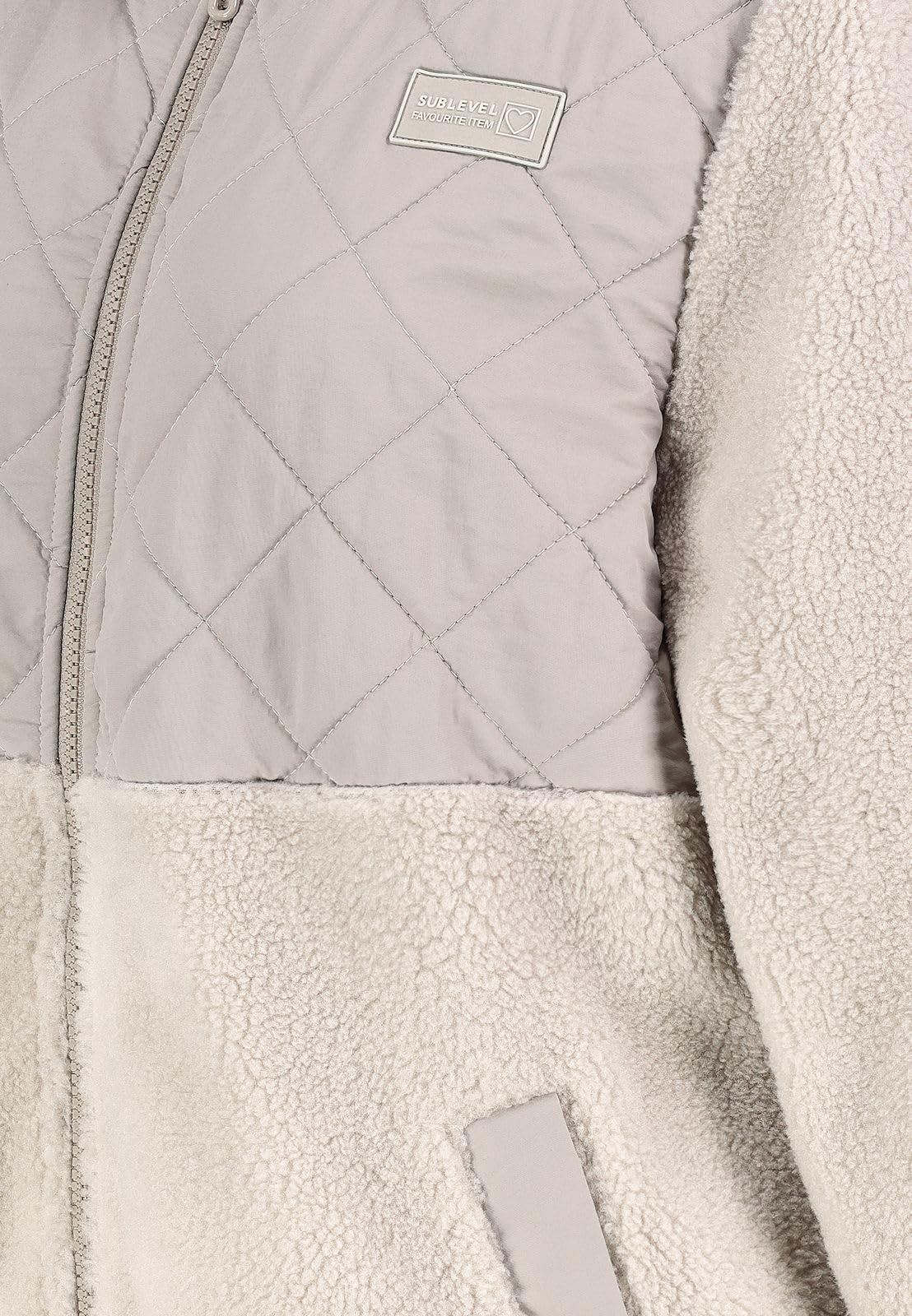 Sublevel Damen Teddy-Fleecejacke Plüschjacke mit Steppbesatz und Kragen