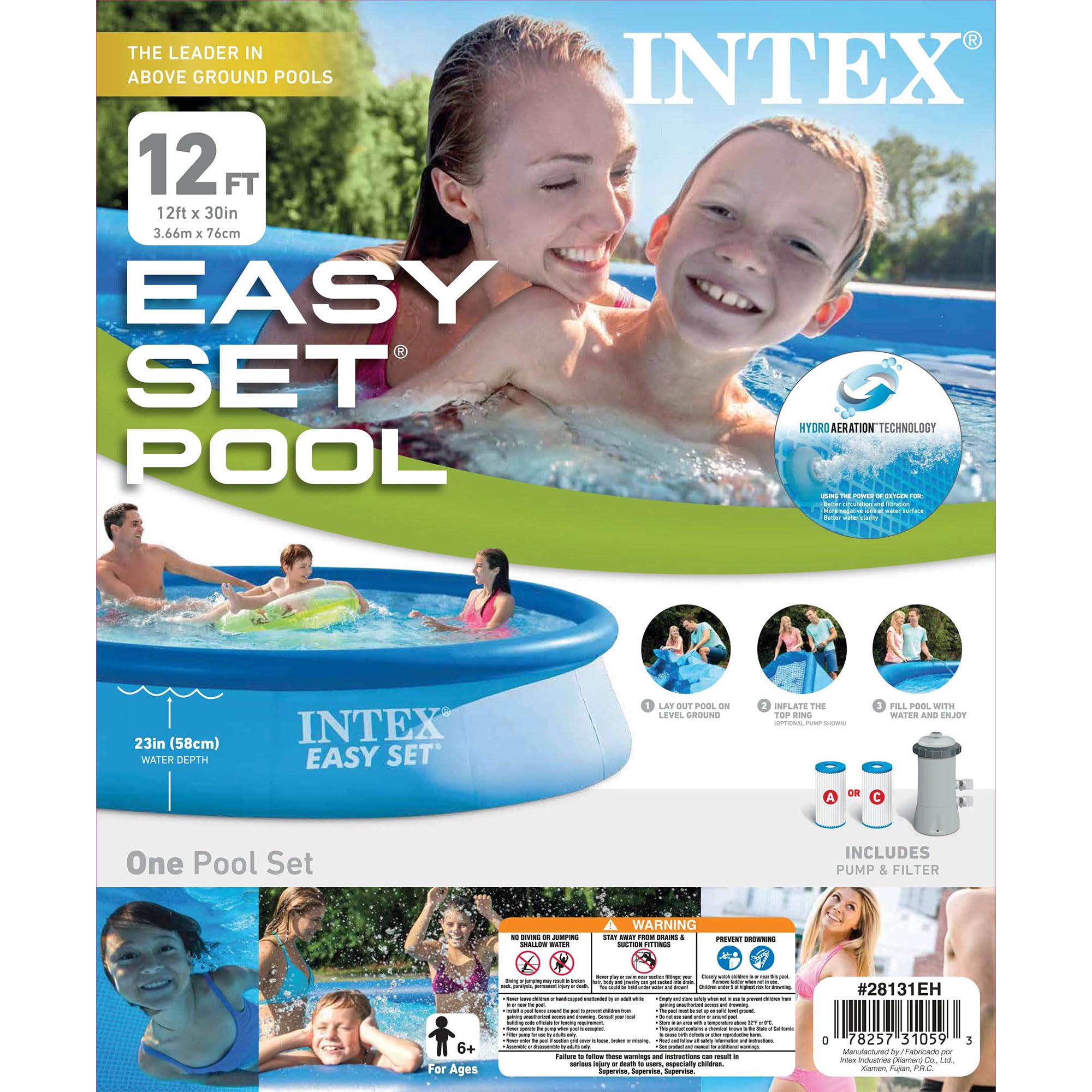 Intex 12ft X 30in Easy Set Inflatable Above Ground Pool - Includes 530 GPH Filter Pump, Blue