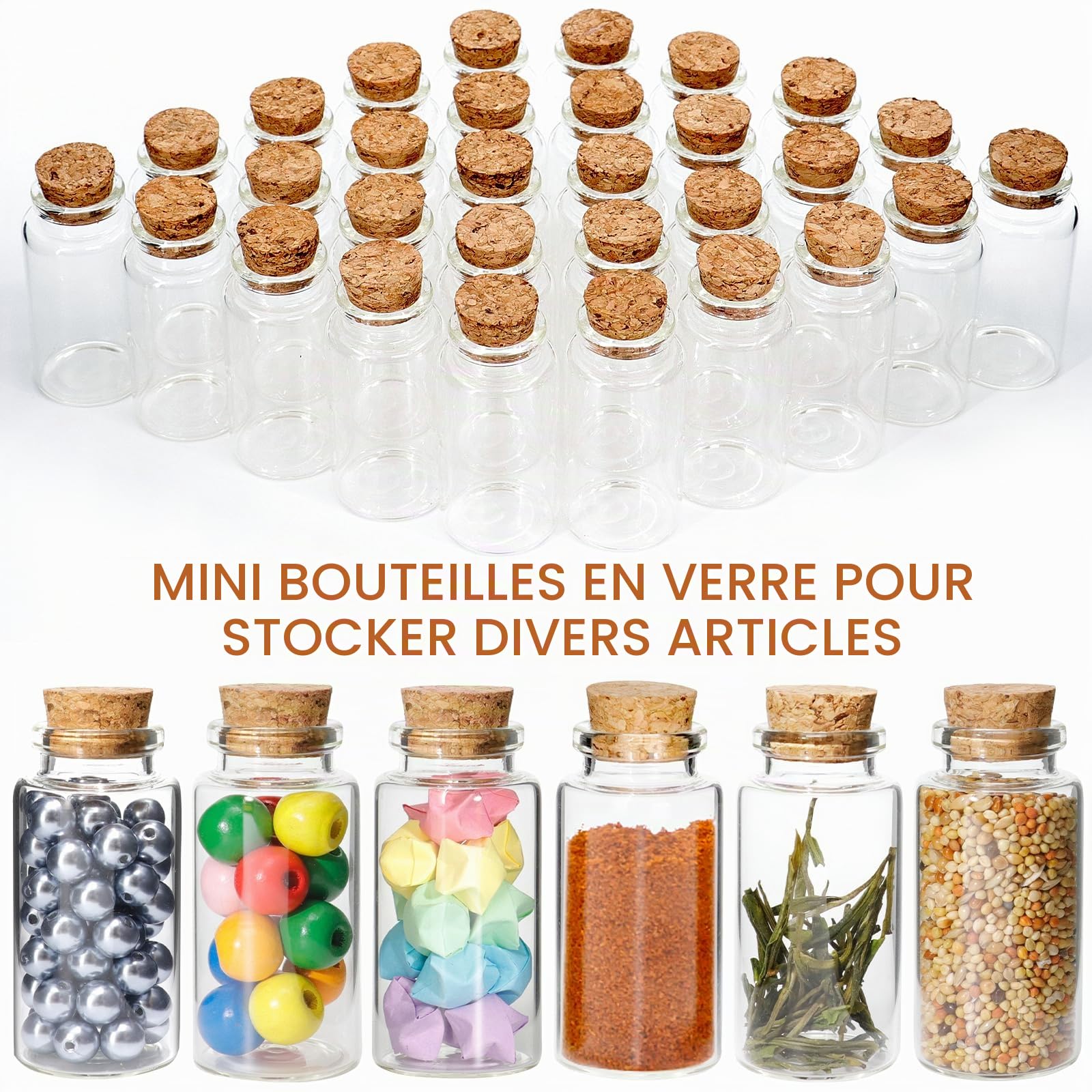 30 Pièces mini bouteilles en verre 25ml, flacons en verre avec Bouchons en Liège Mini Fiole Verre pour mariage, Bouteilles miniatures vides pour d'épices fête décoration de bricolage cadeaux