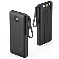 VRURC Power Bank 10000mAh Slim con Cavi Integrati, USB C Powerbank con 4 Uscite & 2 Ingressi