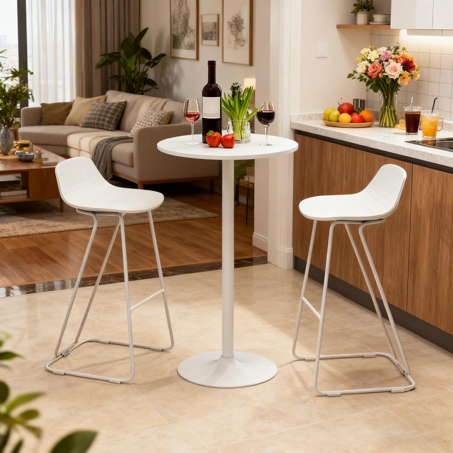 ERGOMASTER Cocktail Table,Two-in-one Modern Style Standing Circular Bar Table 40"/22" Two Convertible Height Suitable for Dining Room, Restaurant, Kitchen (1, White)