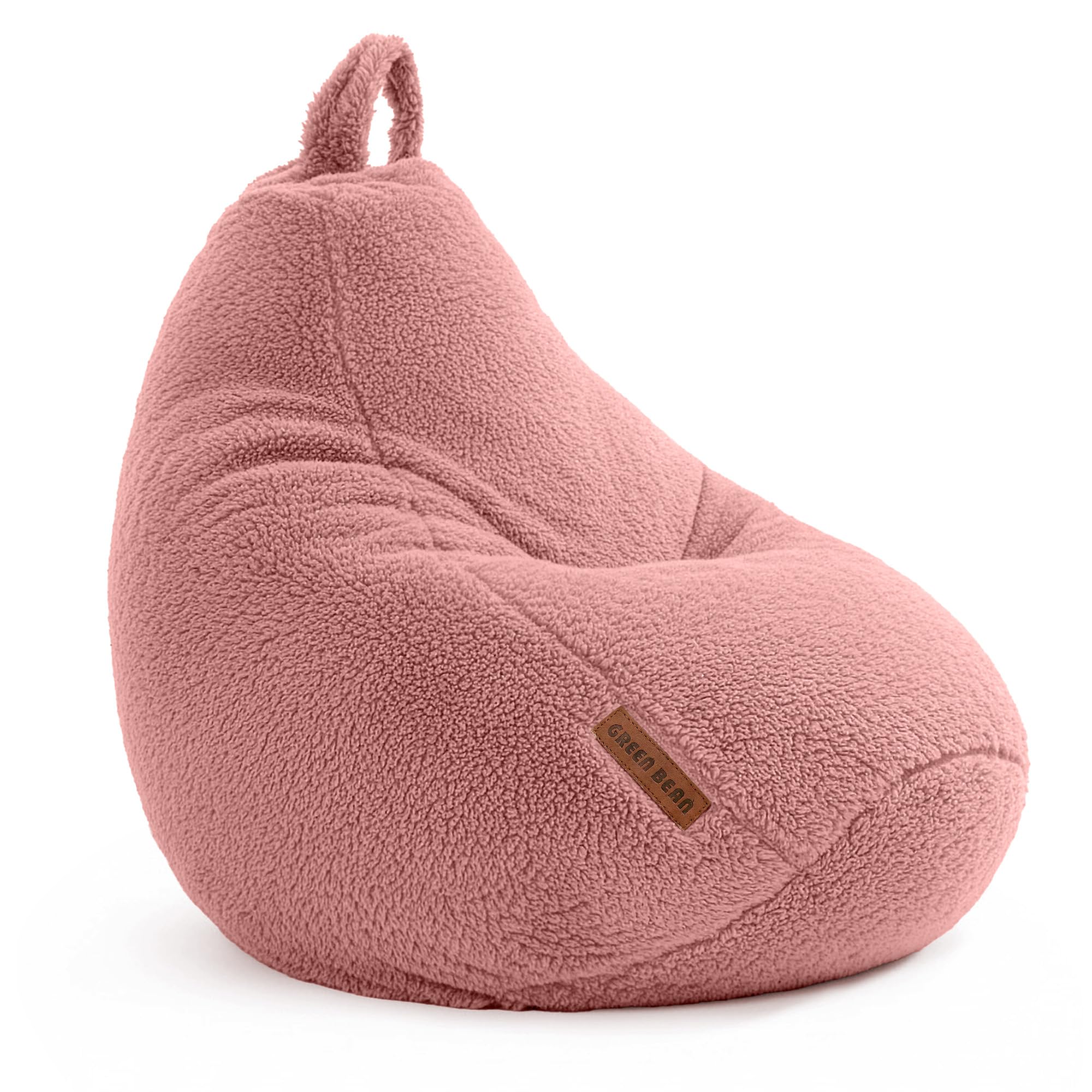 Green Bean Sitzsack 50x50x60cm Teddystoff mit 90L EPS-Perlen Füllung - Rosé - Indoor Sitzkissen Kuschelig Waschbar - Bean Bag Bodenkissen Lounge Chair Sitzhocker