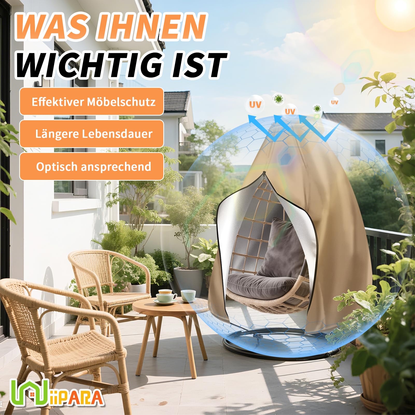 Hängesessel Abdeckung Hängestuhl Schutzhülle B115xH190cm mit Tasche | 3000mm Wasserdicht, UV-Beständig, 210D Oxford Reißfest Stuhlschutz, Abdeckplane für Hängekorb, Terrassen-Eierstuhl-Abdeckung