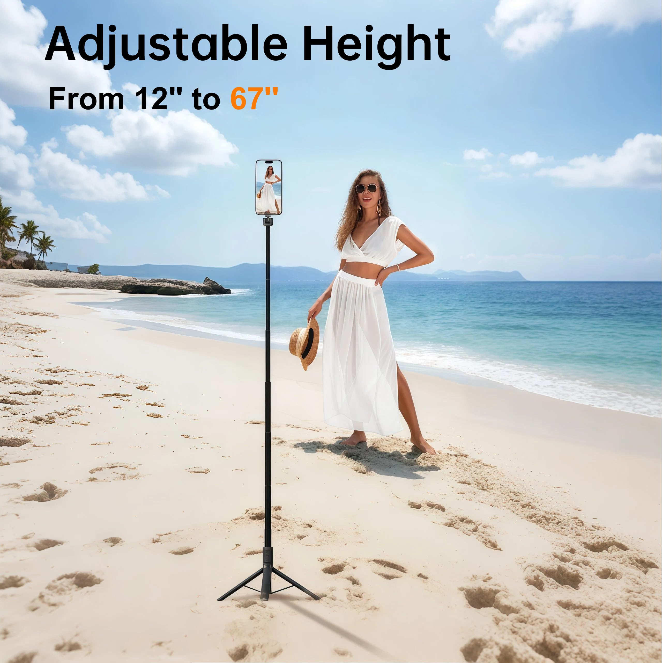Treppiede magnetico per selfie per iPhone Android, 67 pollici, supporto estensibile per telefono con telecomando e testa inclinabile, supporto per telefono N52 resistente compatibile con iPhone 12-17