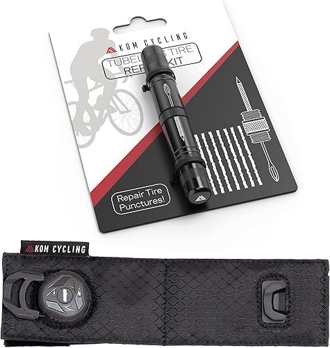 KOM Cycling Herramienta de reparación de neumáticos sin cámara negro y marco portador de correa de tubo conjunto