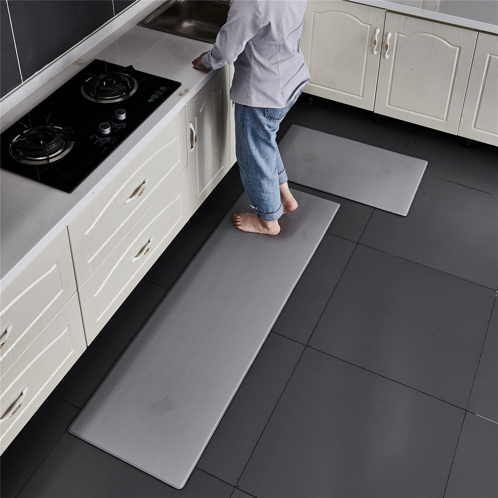 Alfombrilla De Cocina,Felpudos para Cocina,Felpudos,Alfombra De Baño,Antideslizante Respaldo De Goma Felpudo Alfombrilla De Goma,Alfombra Antifatiga (Gris,45 x 180 cm)