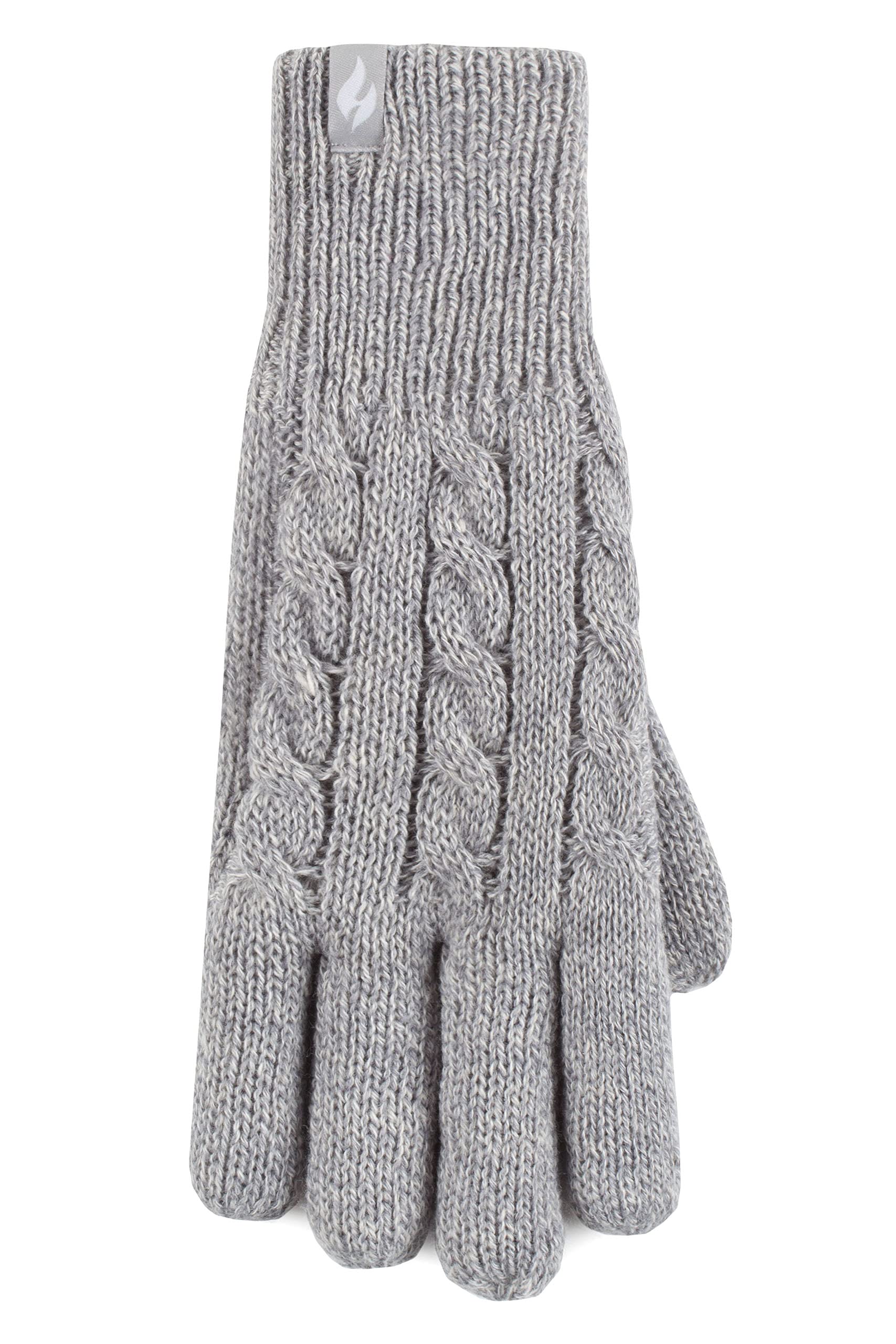 SOCKSHOP Heat Holders Willow Cable Gloves - Ladies - Light Grey - S/M - Fur Lined - Thermal
