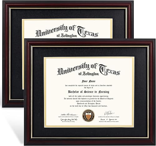 GraduationMall - Marco para certificado, diploma y documentos con cristal real, aspecto de madera profesional y cuentas doradas, color caoba y