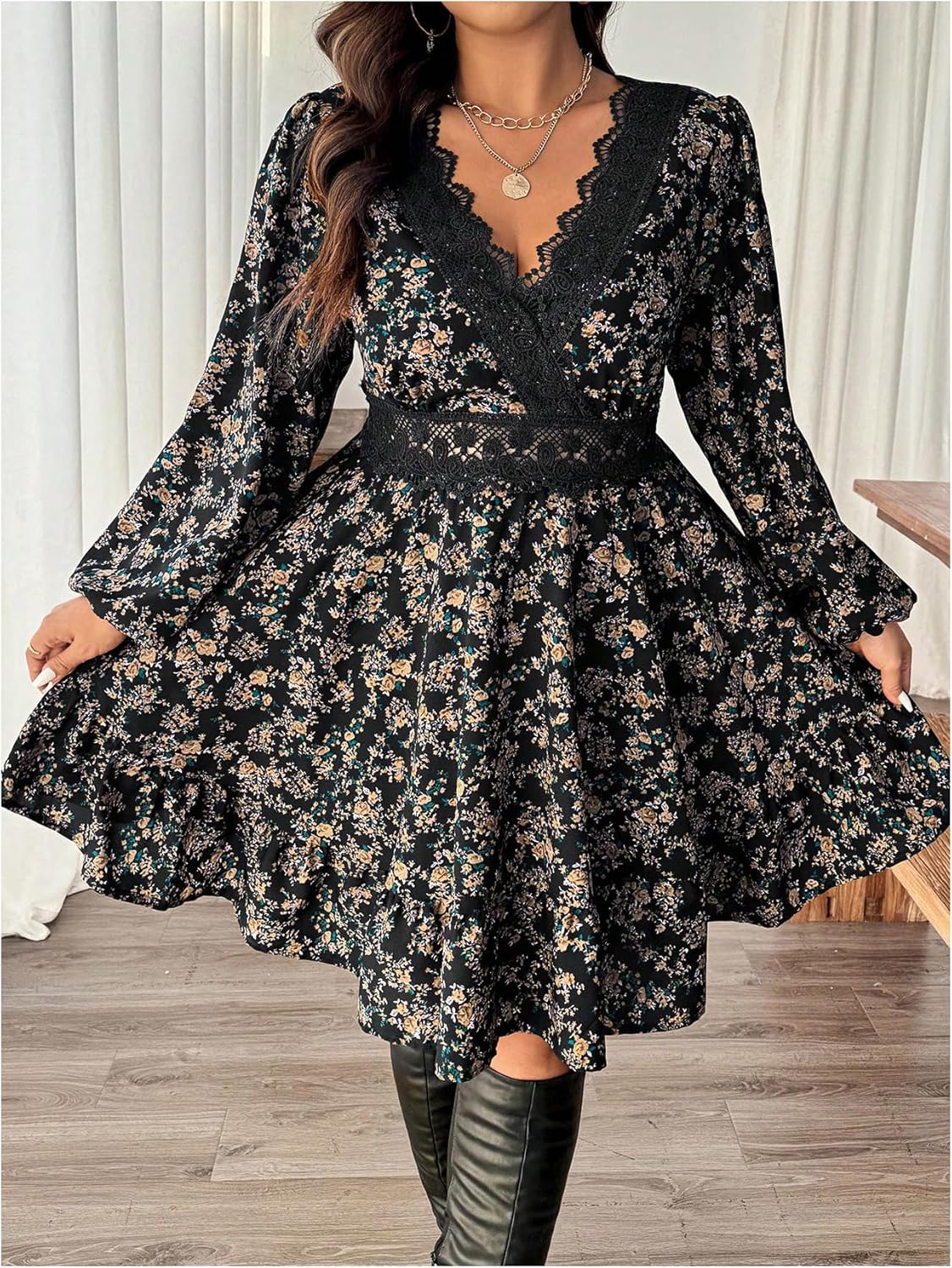 Women's Plus Size Vintage Floral Dress Western Boho Western Cowgirl Outfits Country Summer Flowy Dresses - Image 3