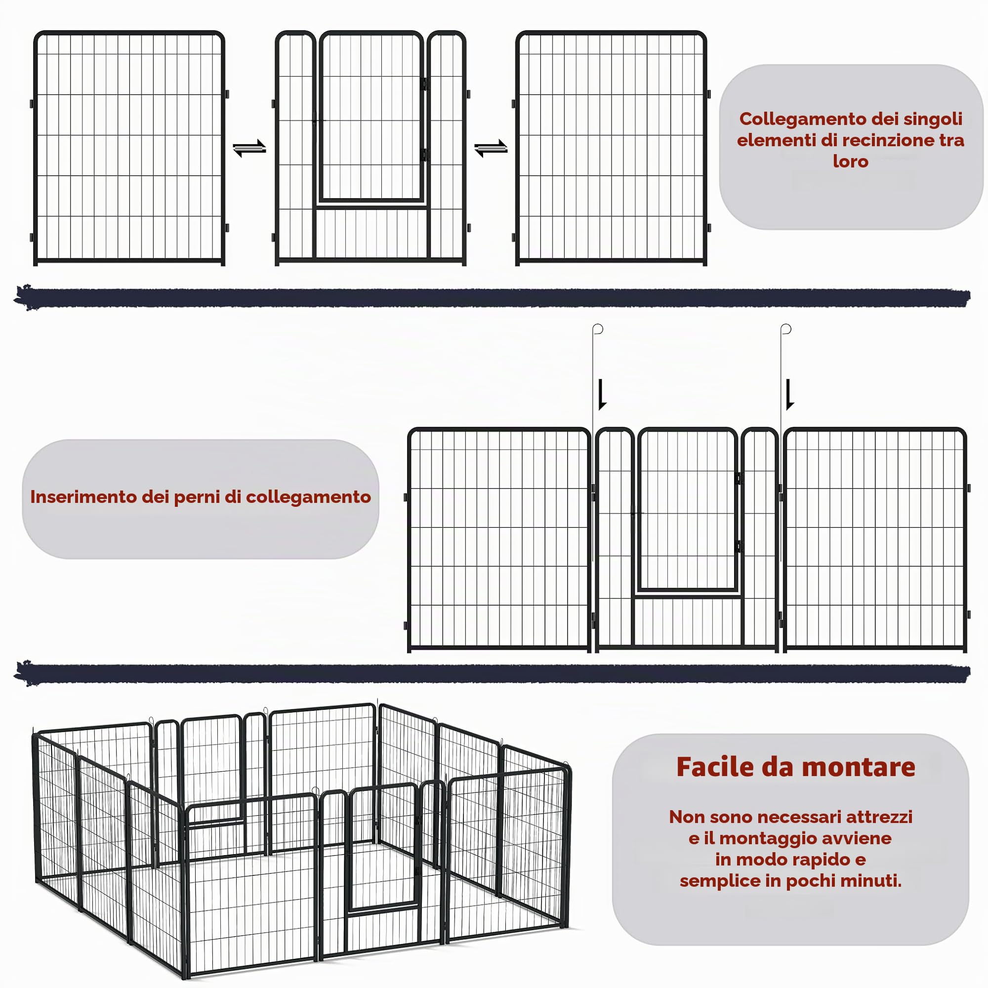 Froadp 16-TLG - Recinzione per cuccioli con porta, 65 x 80 cm, per cani