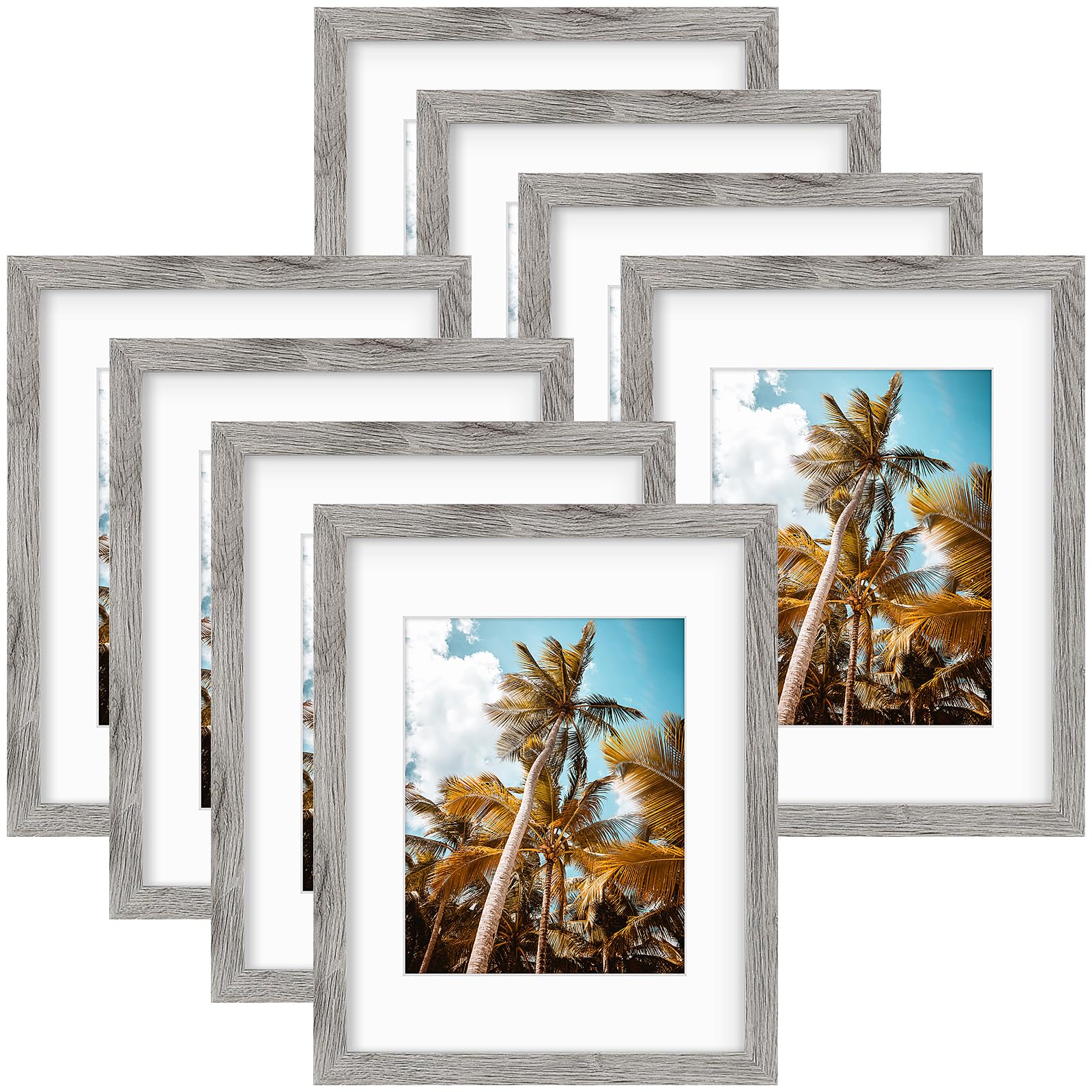 Frametory 8 Pack 11x14 Grey Picture Frame with Real Glass Mat for 8x10