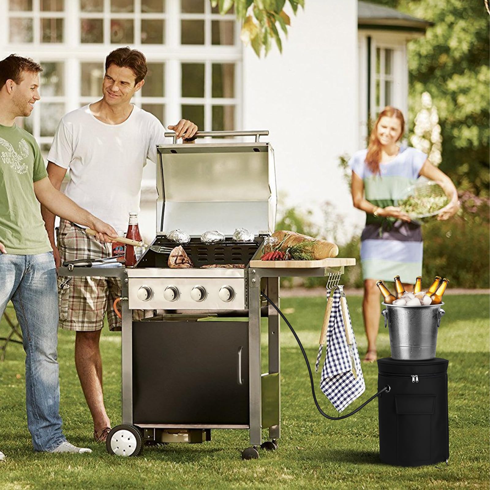 Copertura Impermeabile Per Bombola Gas Propano BBQ - Fodera In Tessuto Oxford Con Coulisse E Borsa Portatile (Diam. 35cm, H 42cm)