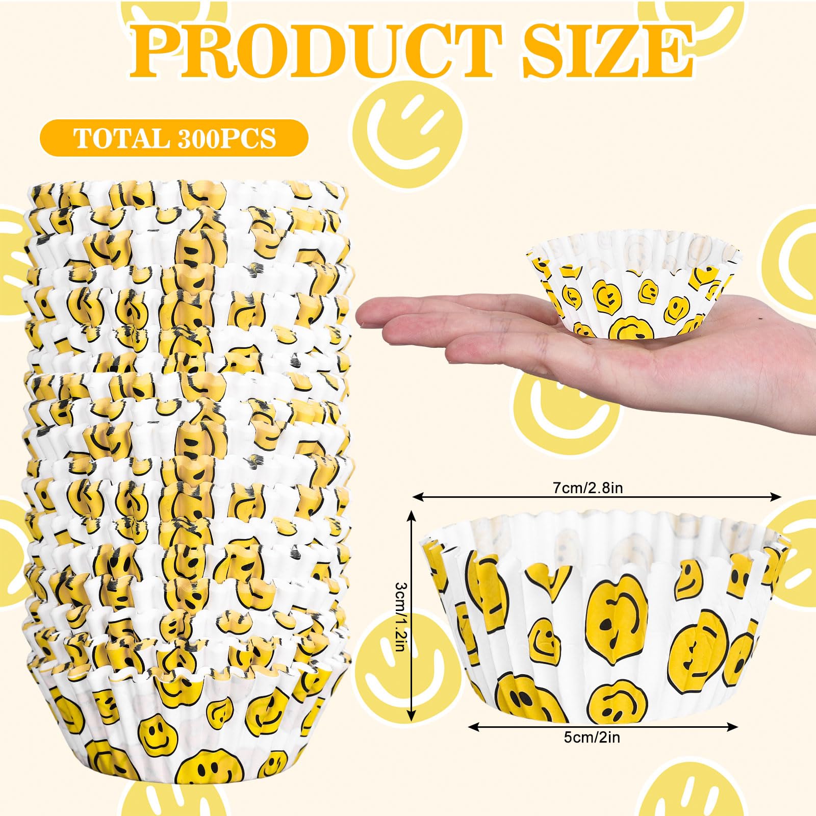 Whaline 300Pcs Smile Face Cupcake Liners One Happy Dude Cupcake Wrappers Decorative Paper Baking Cups Baking Liners for Baby Shower Wedding Birthday Party Supplies