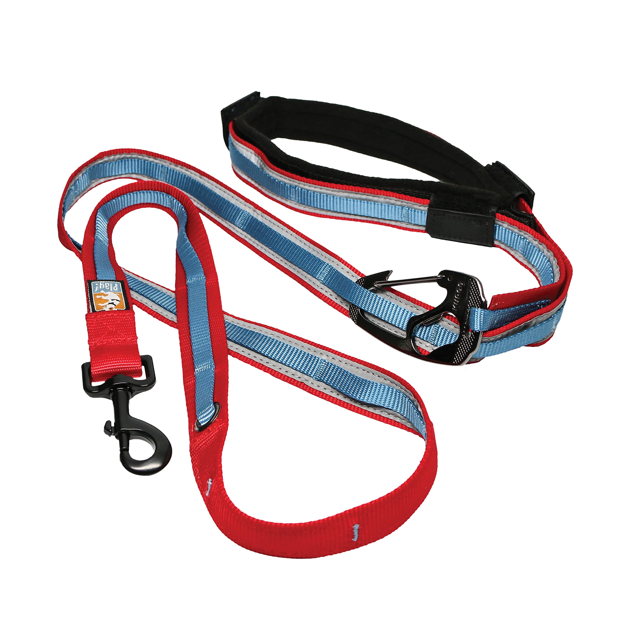 Kurgo Quantum - Correa 6 en 1, Cinturón Manos Libres para Perro, Correa de Cintura para Correr, Tirante Dog Running, Ajustable, Reflectante - Rojo/Azul