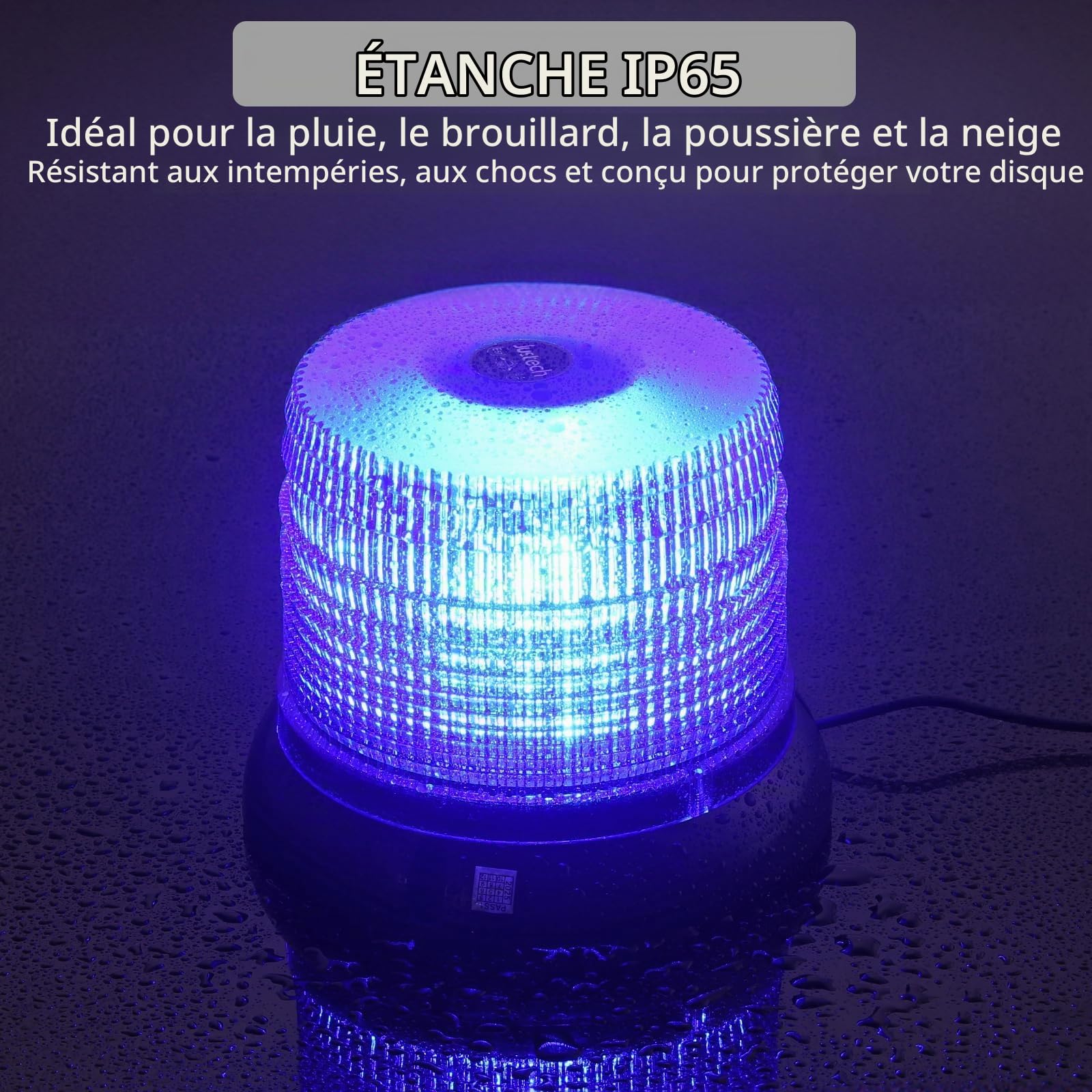 Justech Lumière Rotative 72LED Approuvée Stroboscopique E57, Lumière d’avertissement Sans Fil Bleue avec Télécommande, étanche IP65, 6 Modes de Vol pour Camion 12V / 24V, Remorque, Tracteur