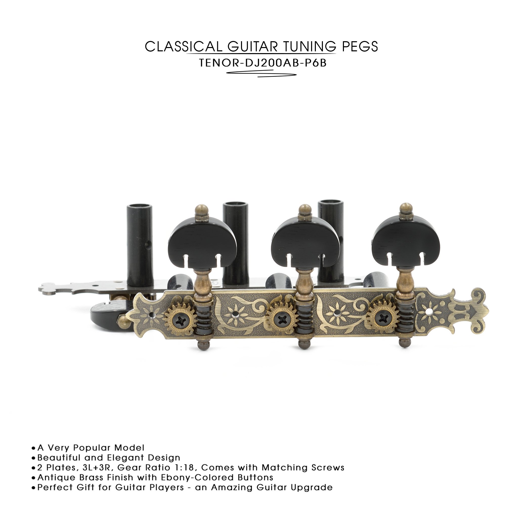 DJ200AB-P6B Tenor Accordatori per chitarra classica professionale accordatura pioli/meccaniche per chitarra classica o flamenco in ottone anticato.