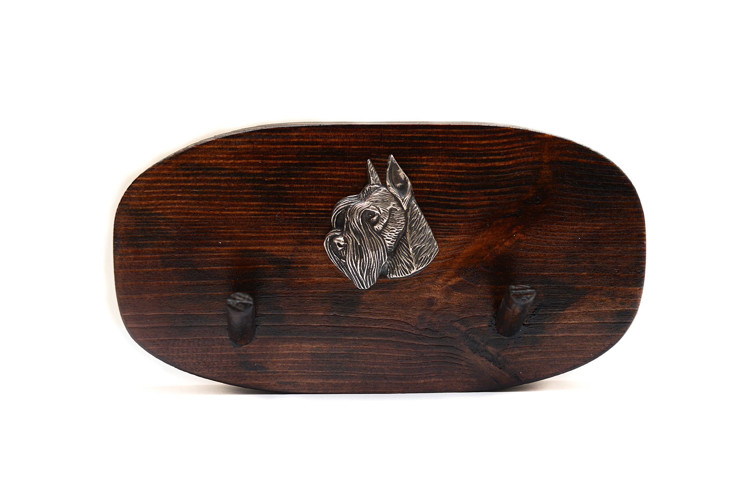 Art-Dog Wooden Dog Hanger - Handmade Pine Wood Dog Lead Holder for Wall - Dog Lead Hook – Dog Lead Hooks for Wall – Dog Lead Holder – 10x20cm – Schnauzer Cropped II