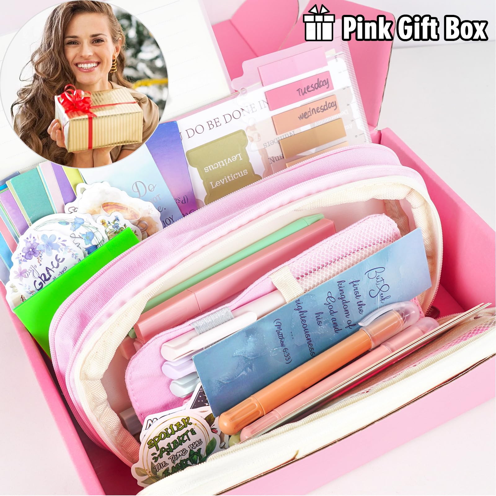 Kooterfun Bibelstudium-Tagebuch-Set, mit Bibel-Textmarkern und Stiften, kein Verlaufen, Notizbuch-Tabs und Stiftetui, Bibeljournaling-Set, Bibelstudium-Werkzeuge, Tagebuch-Set für Frauen,
