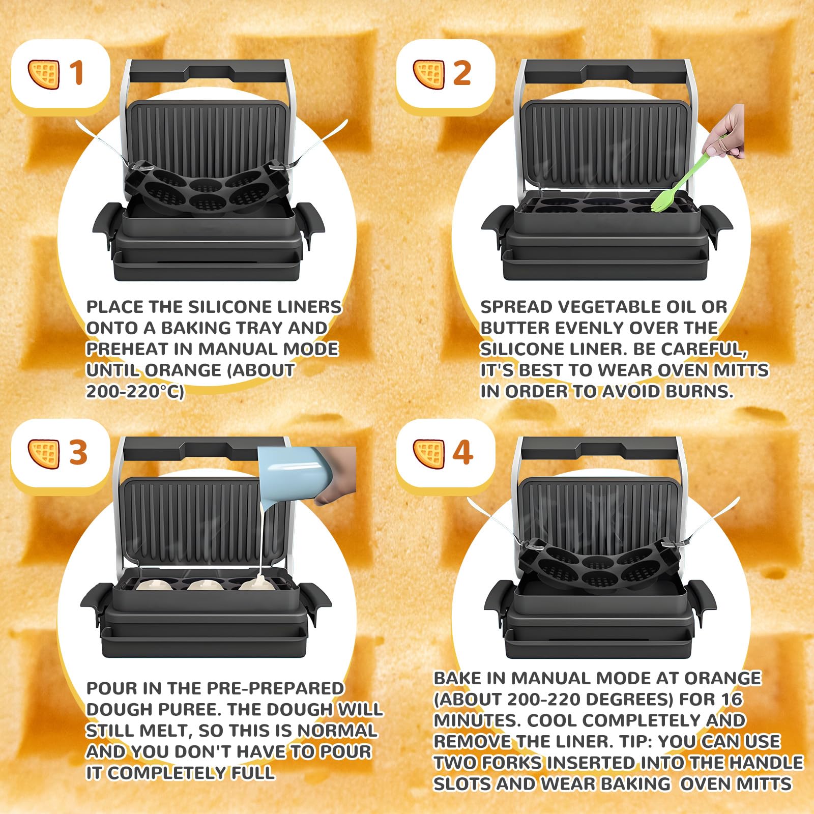 Insert à gaufres compatible avec Tefal OptiGrill XL, 4in1 XL, 2in1 XL, Elite XL, Plus + XL, Elite Plus XL, Insert de plat de cuisson en silicone Plaques à gaufres Accessoires
