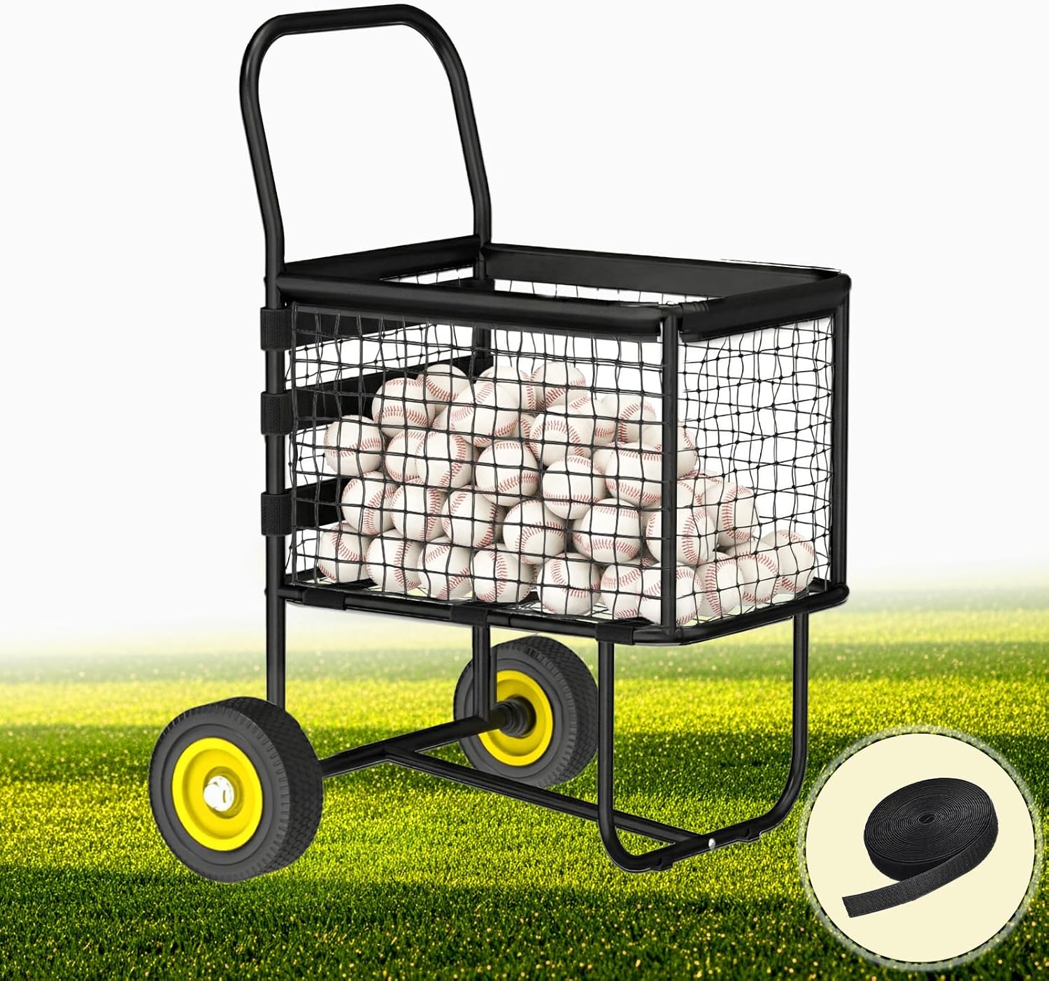 Sport Baseball Cart with Wheels, Heavy-Duty Wheeled Ball Cart Holds 300+ Baseballs or 150 Softballs, Volleyball Equipment Cart, Big Wheels Portable Transport & Storage, for Field & Training
