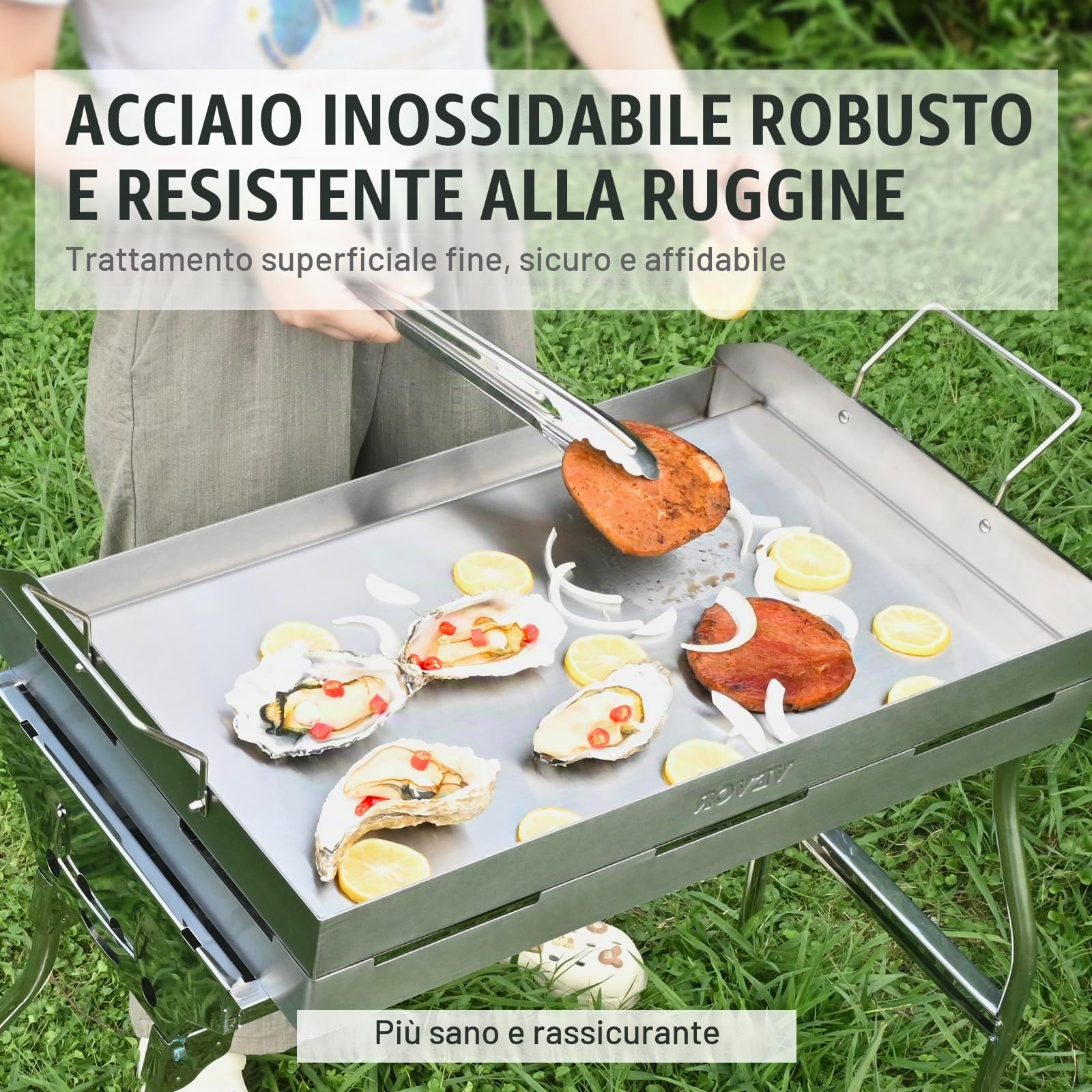 VEVOR Piastra Griglia, Piastra in Ghisa 587x395x99mm, Piastra Rettangolare Bifacciale Spessore 3,3mm, Piastra Antiaderente per Griglia Cottura, Piastra per Barbecue, Griglia a Gas, Argento