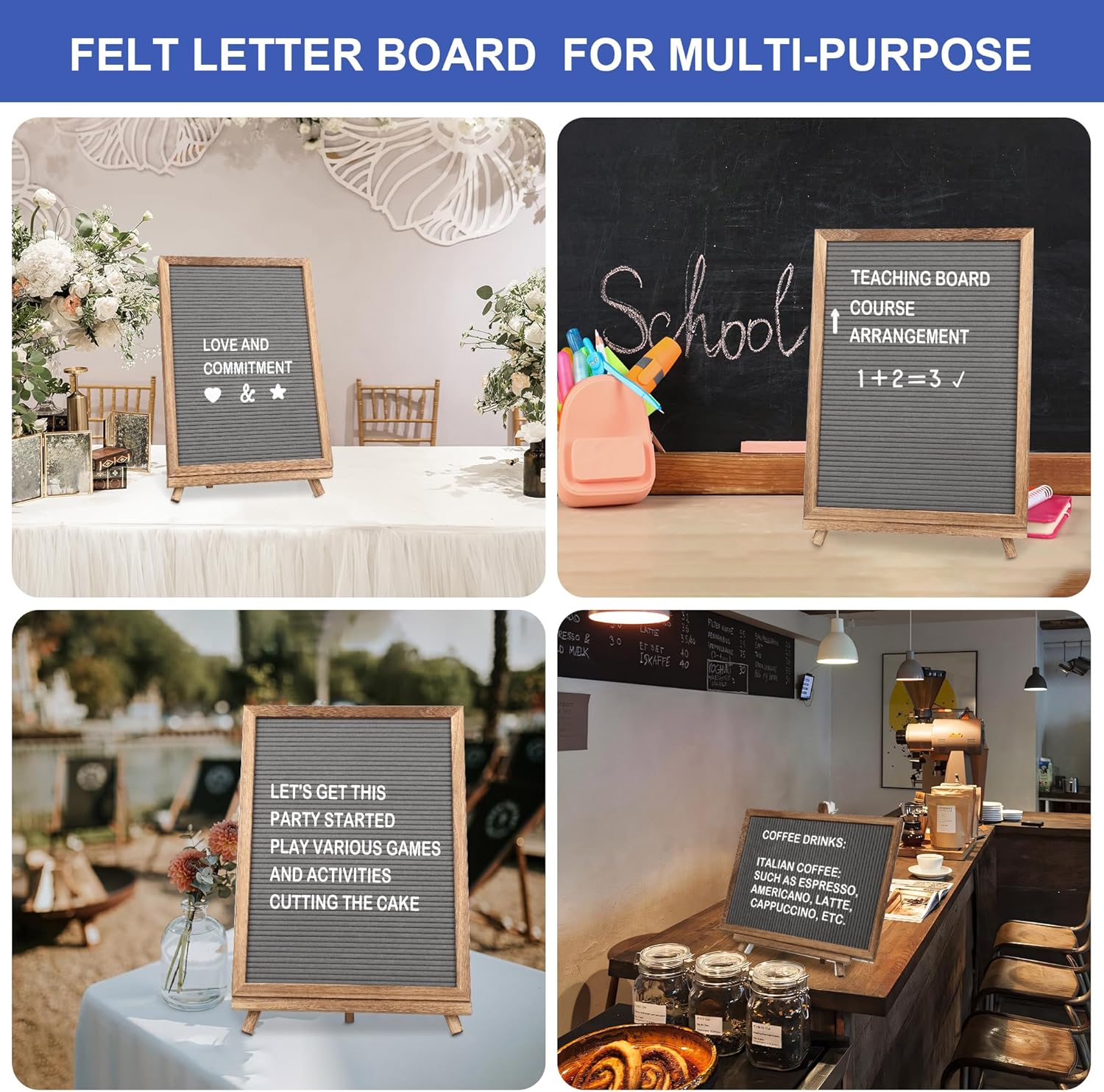 12x16 inch Double Sided Chalkboard and Felt Letter Board with Stand - Reversible Wooden Frame Easel for Menu, Announcements, Home, Office, Cafe, Restaurant Decor - Image 6