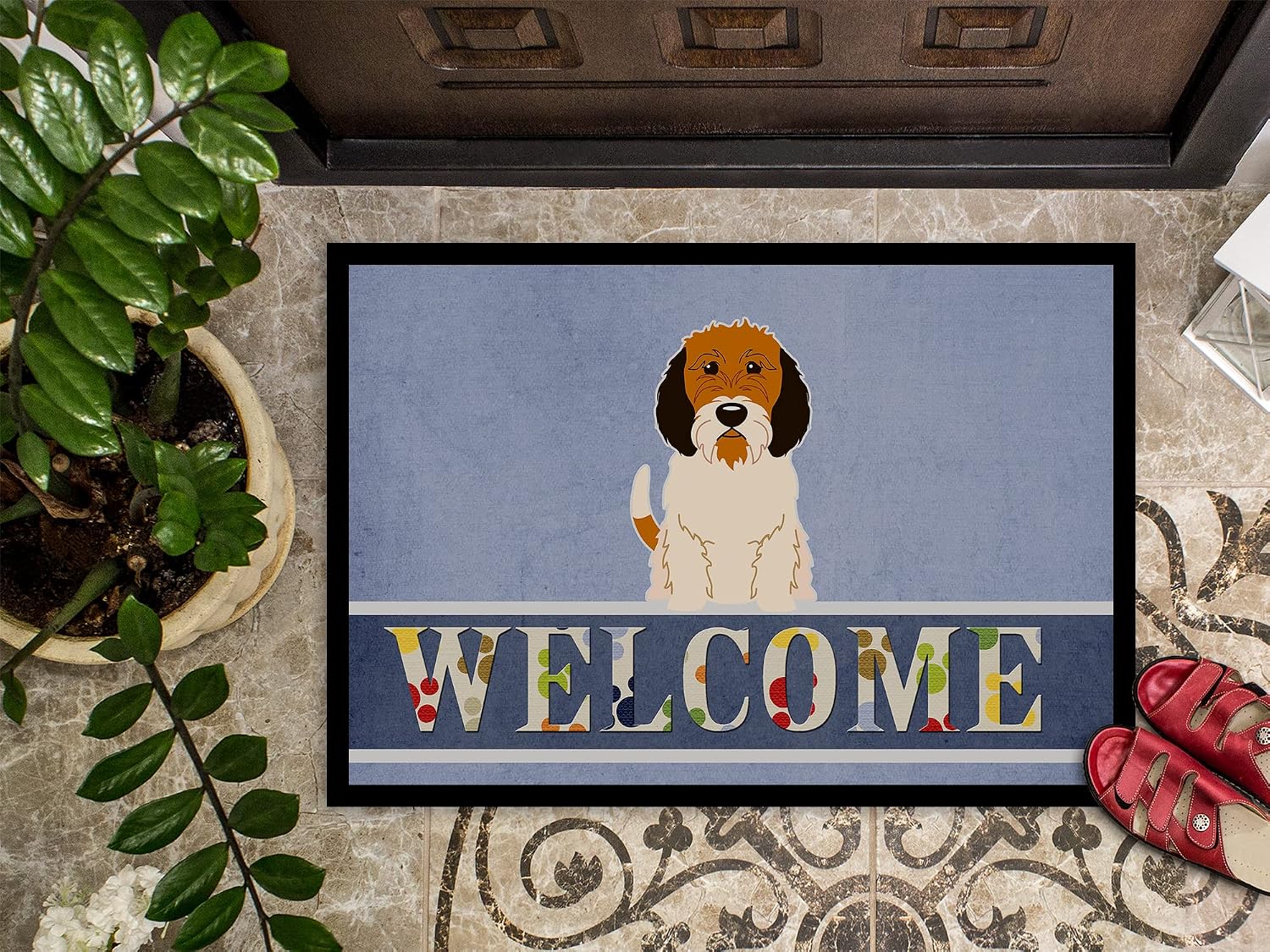 Caroline's Treasures BB5660MAT Petit Basset Griffon Veenden Welcome Doormat 18x27 Front Door Mat Indoor Outdoor Rugs for Entryway, Non Slip Washable Low Pile, 18H X 27W