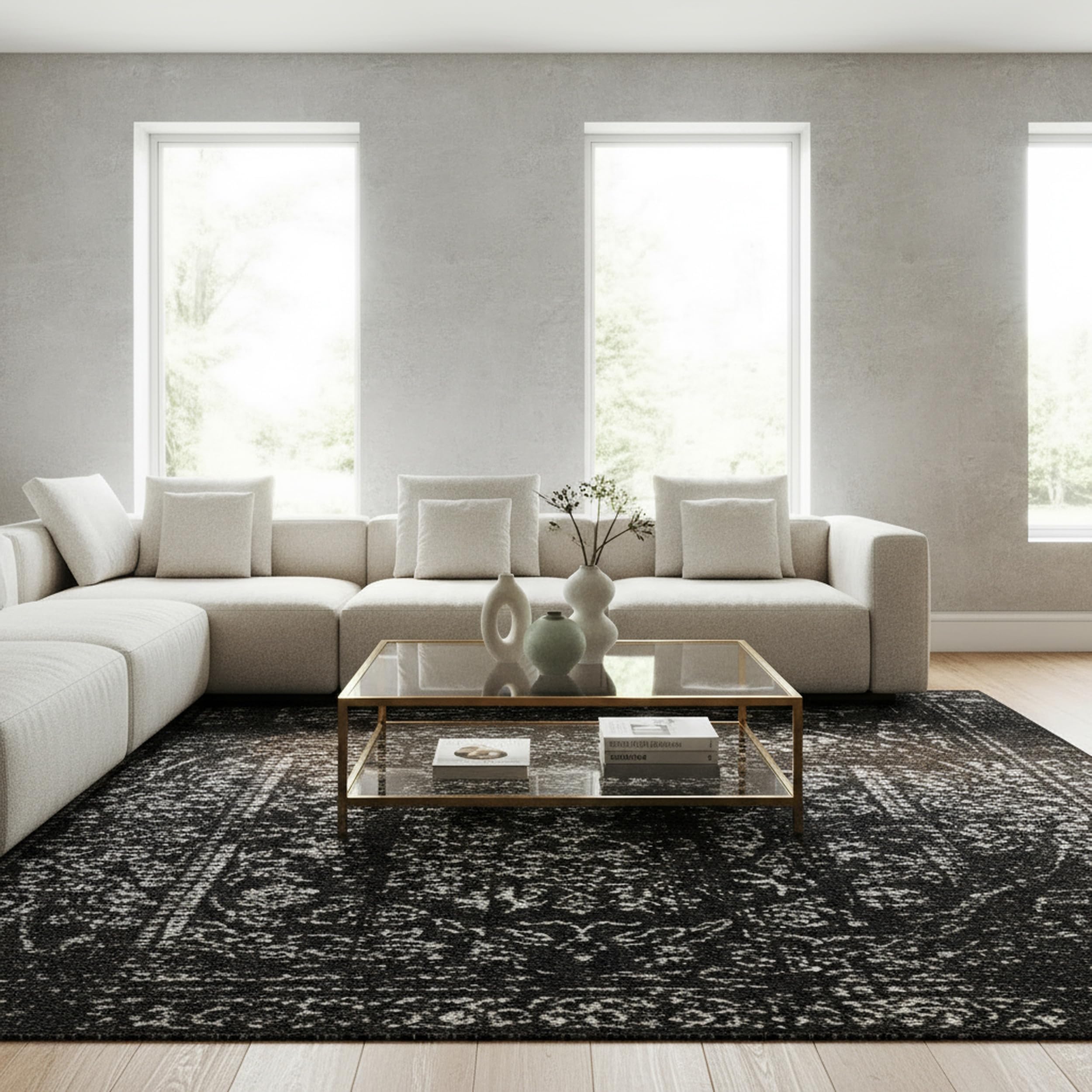 Arlena Vintage Traditional Area Rug - 4x6 Area Rug Modern/Contemporary Black/Grey Rugs for Living Room Bedroom Dining Room Kitchen