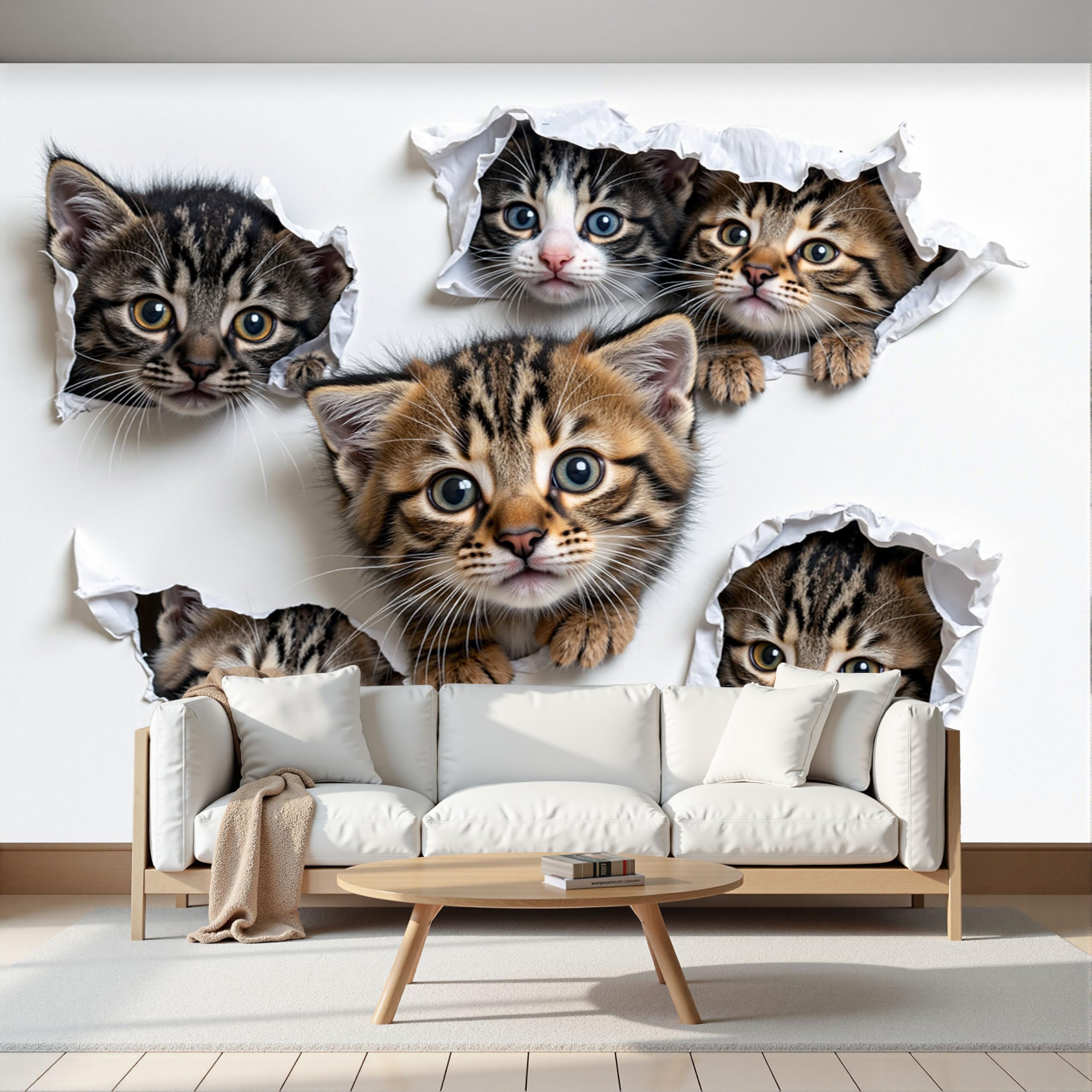 Papier peint panoramique chat 3D gris-brun tapisserie murales soie salon restaurant 300x210cm