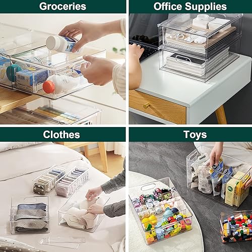 Miniatura 7 de LALASTAR Paquete de 2 organizadores de refrigerador con cajón extraíble, organizador apilable para congelador, organización y almacenamiento de