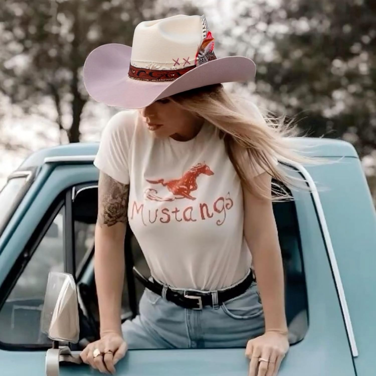 RUEDIGER Stiff Cowboy Hats 100% Wool Wide Brim Felt Hat Fashion Western Outback Panama Hat with Lightning Logo Distressed