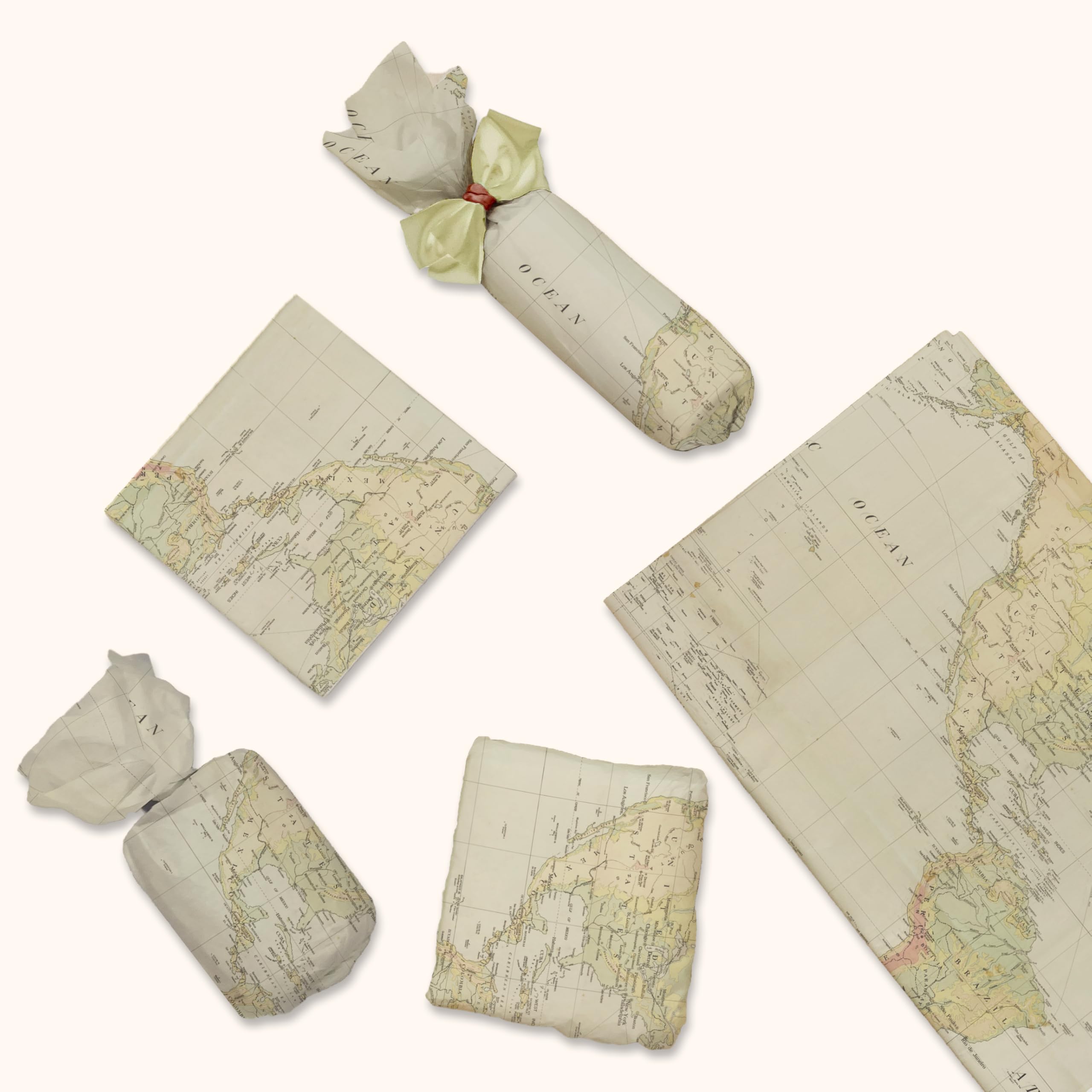 Papier z nadrukiem mapy - bibułka do torebek prezentowych - papier do pakowania prezentów - papier do pakowania prezentów - bibułka podróżna - bibułka vintage | 24 arkusze 50 cm x 76 cm