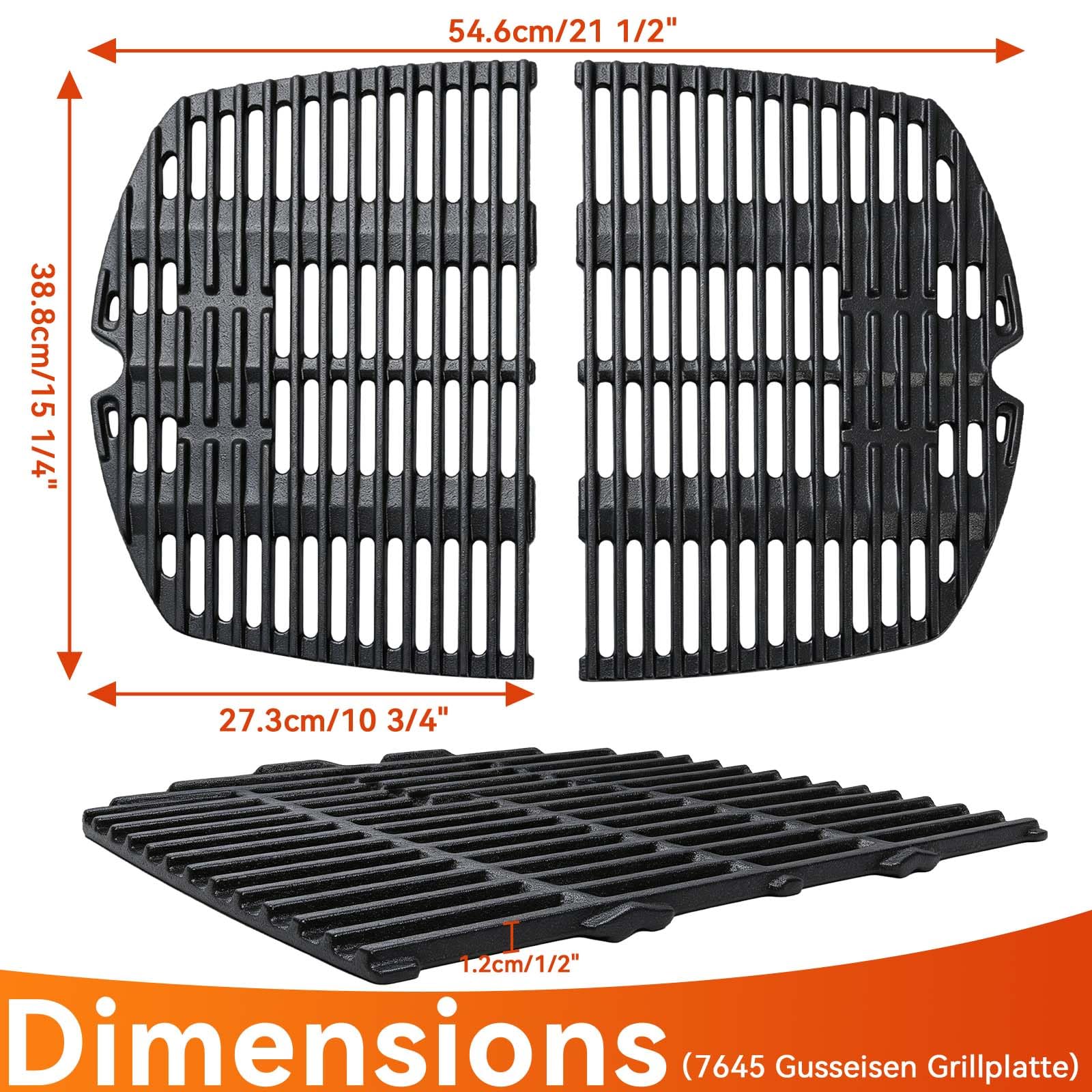 7645 - Griglia in ghisa per Weber Q200, Q220, Q260, Q2000, Q2200, Q2400 | Griglia per barbecue Weber Baby-Q serie 200 65811, 27,3 x 38,8 cm, con rivestimento antiaderente su misura, 2 pezzi