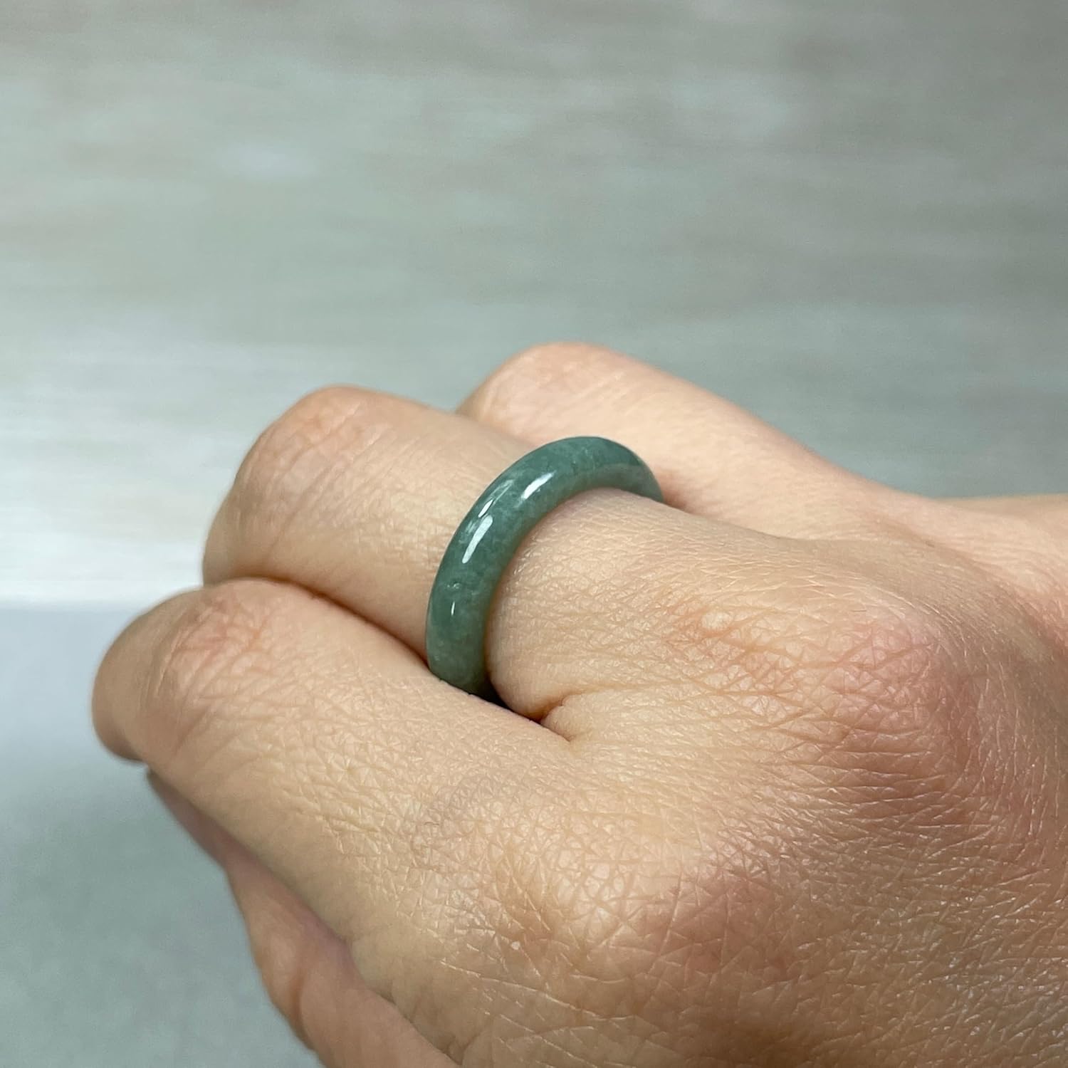 Genuine Jadeite Jade Ring – Green Natural Jade Band, Polished Comfortable Everyday Stackable Statement Ring, Unique Feicui Jewelry