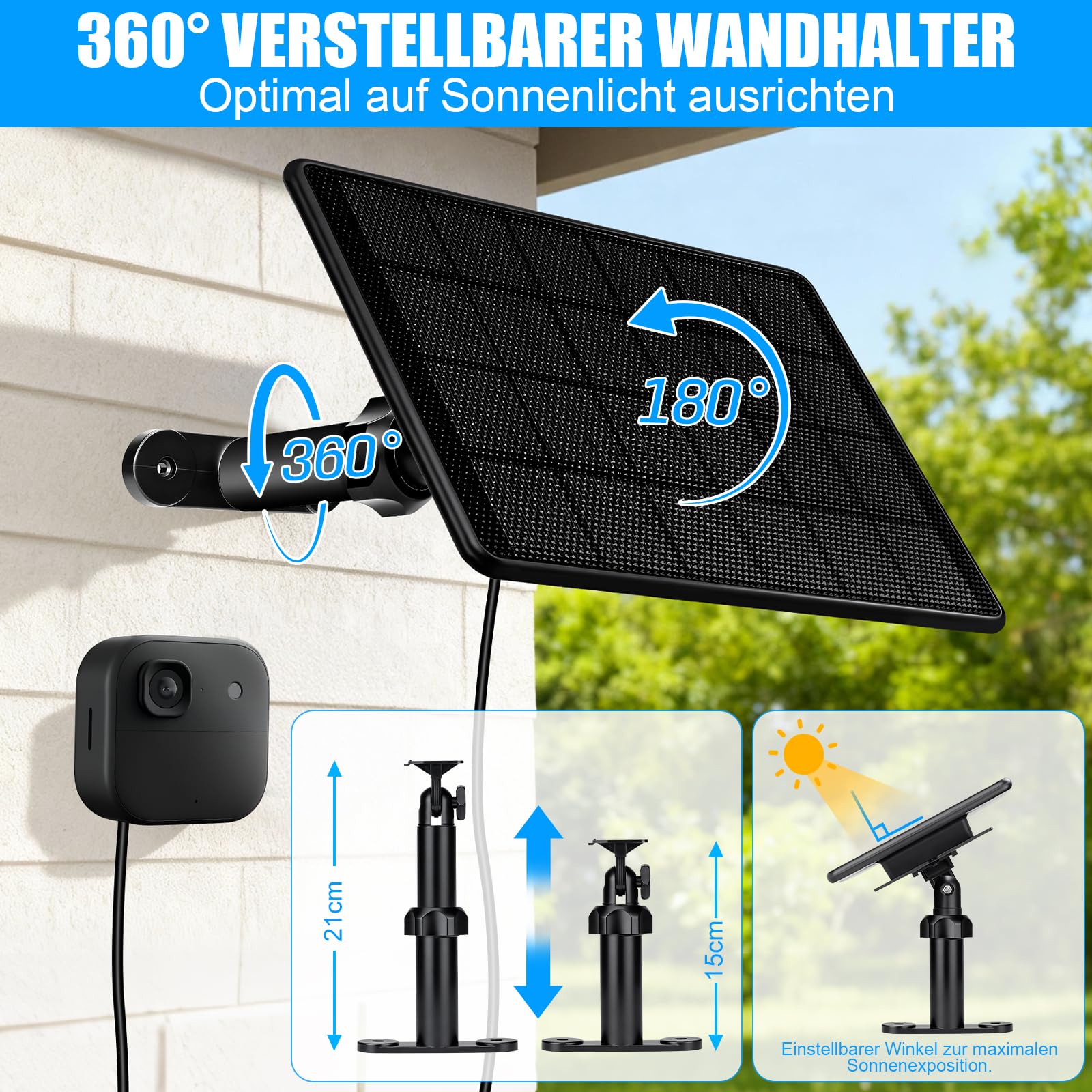 6W Solarpanel für Blink Kamera, Micro USB & USB C Input Solarmodul Kompatibel mit Blink Outdoor 4 (4. Gen)/(3. Gen) XT3/XT2/XT-Kameras, Biuld-In 2500 mAh Batterien, 9,8ft Ladekabel, IP65 Wasserdicht