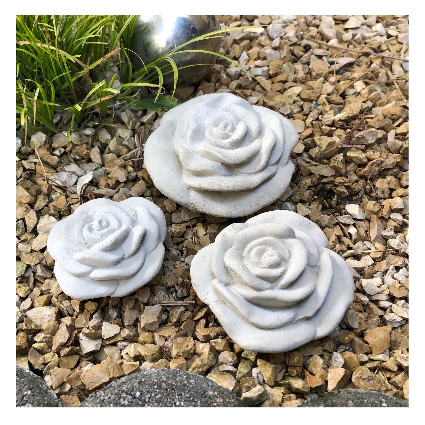 Radami Steinrose XXL – Handbemalte Garten-Deko Aus Steinguss, 15 Cm, Rostfarben, Frostfest