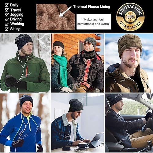 Miniatura 6 de MAYLISACC Conjunto de gorro de invierno, bufanda y guantes para pantalla táctil, gorro de punto térmico con guante para hombres y mujeres