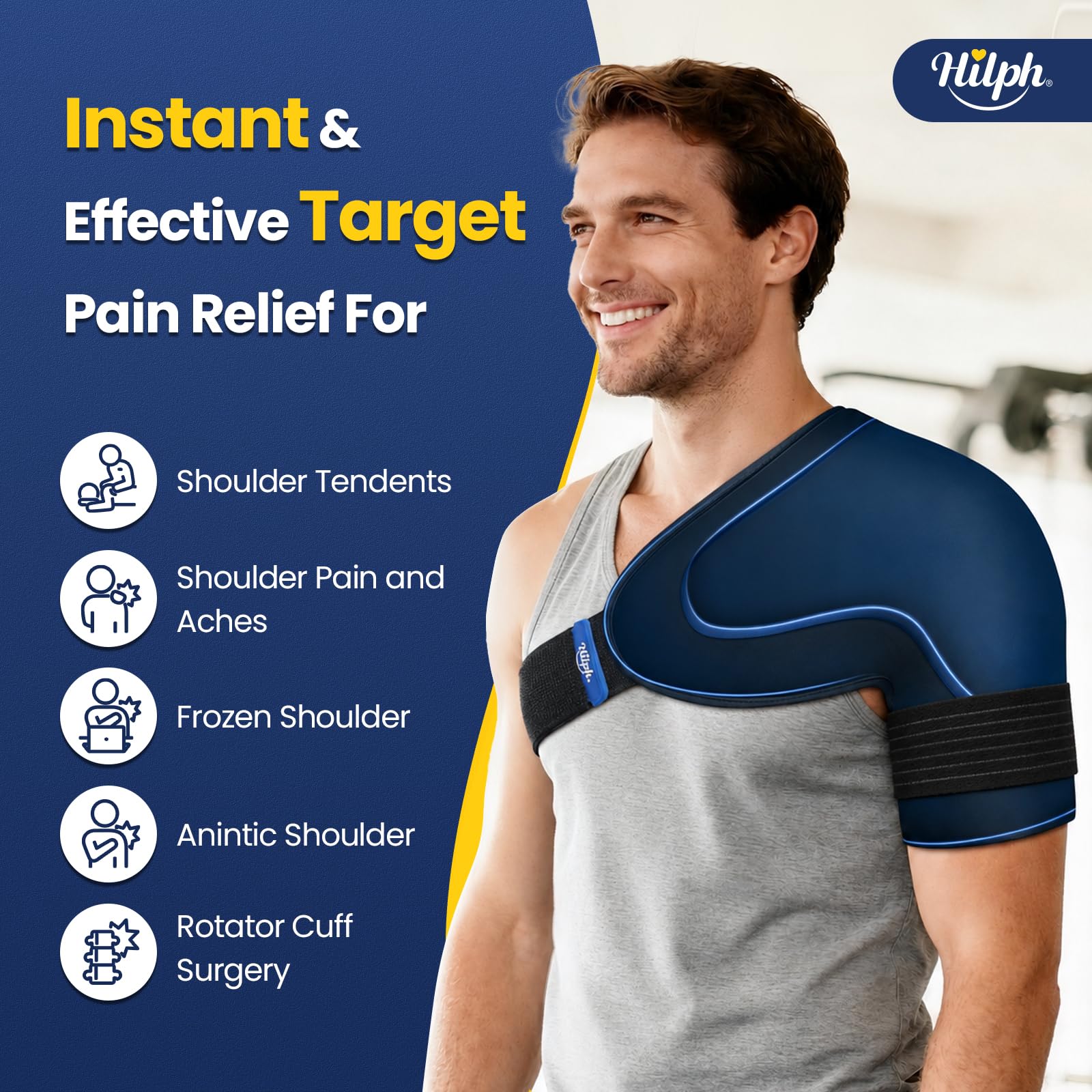 Hilph Manchette rafraîchissante pour épaule - Flexible - Avec fermeture Velcro - Pour coiffe des rotateurs, tendinite, douleurs aux épaules, récupération postopératoire, taille L