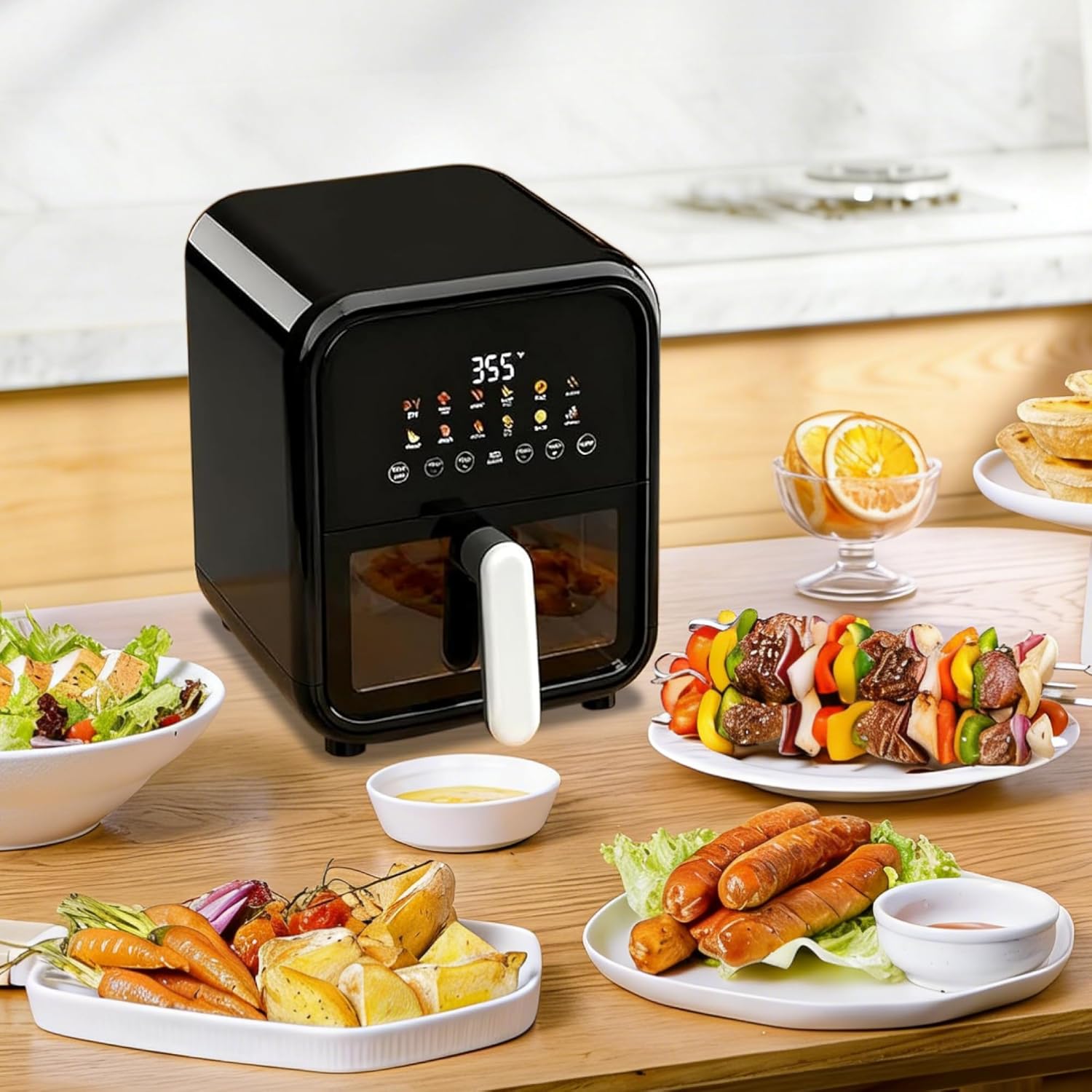 Air Fryer 7.9QT with Clear Window, 12-in-1 Air Fryer Oven, Square Airfryer, Air Fry, Roast, Reheat, Dehydrate, Bake, Steam, 400°F Rapid Air Crispy Technology, Black