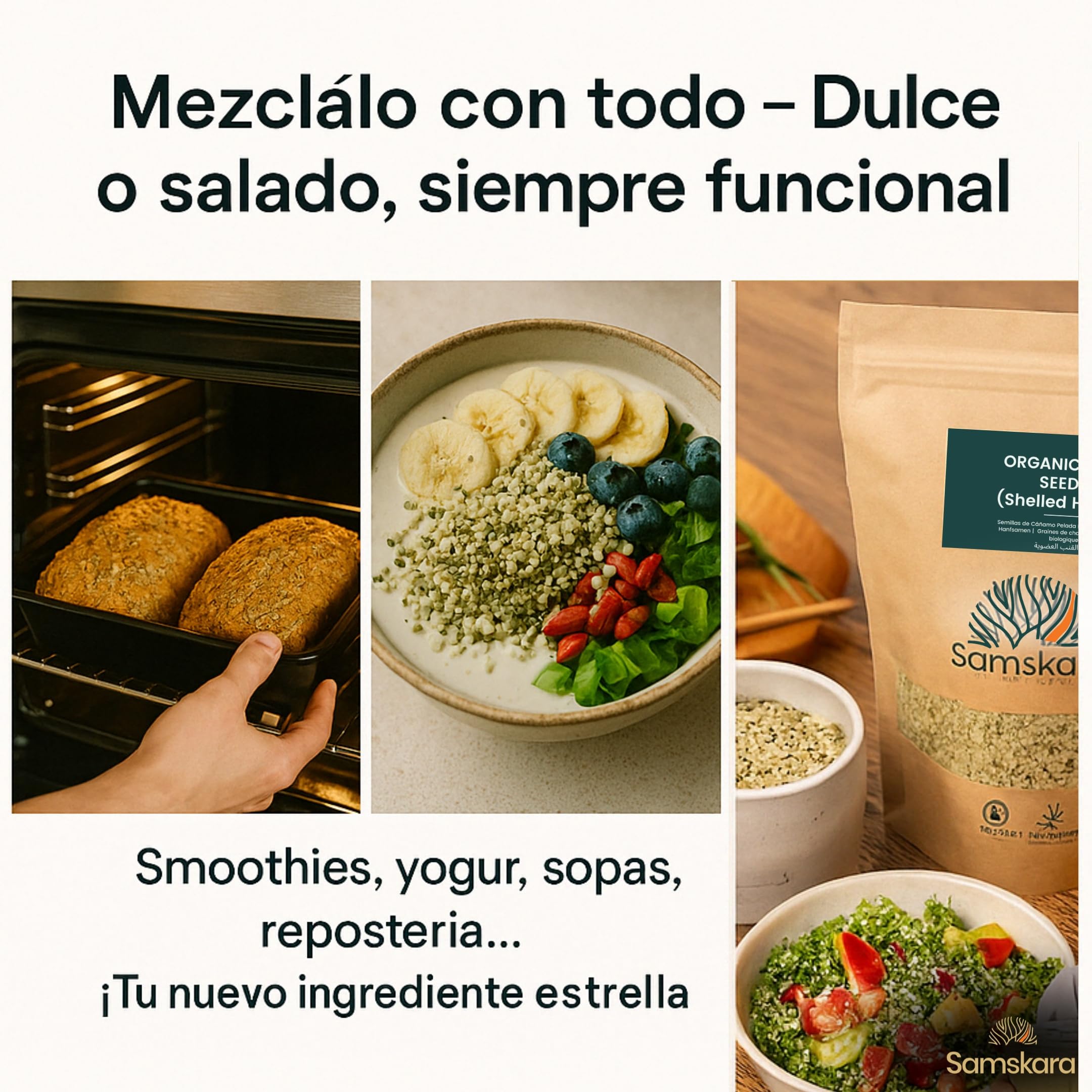 Semillas de Cáñamo Peladas BIO Samskara | Cáñamo Semillas Origen UE | Fuente de Omega 3 y 6, Proteína Equilibrada | Keto | Hemp Seeds para Batidos, Bowls, Toppings y Snack Saludable - 5kg