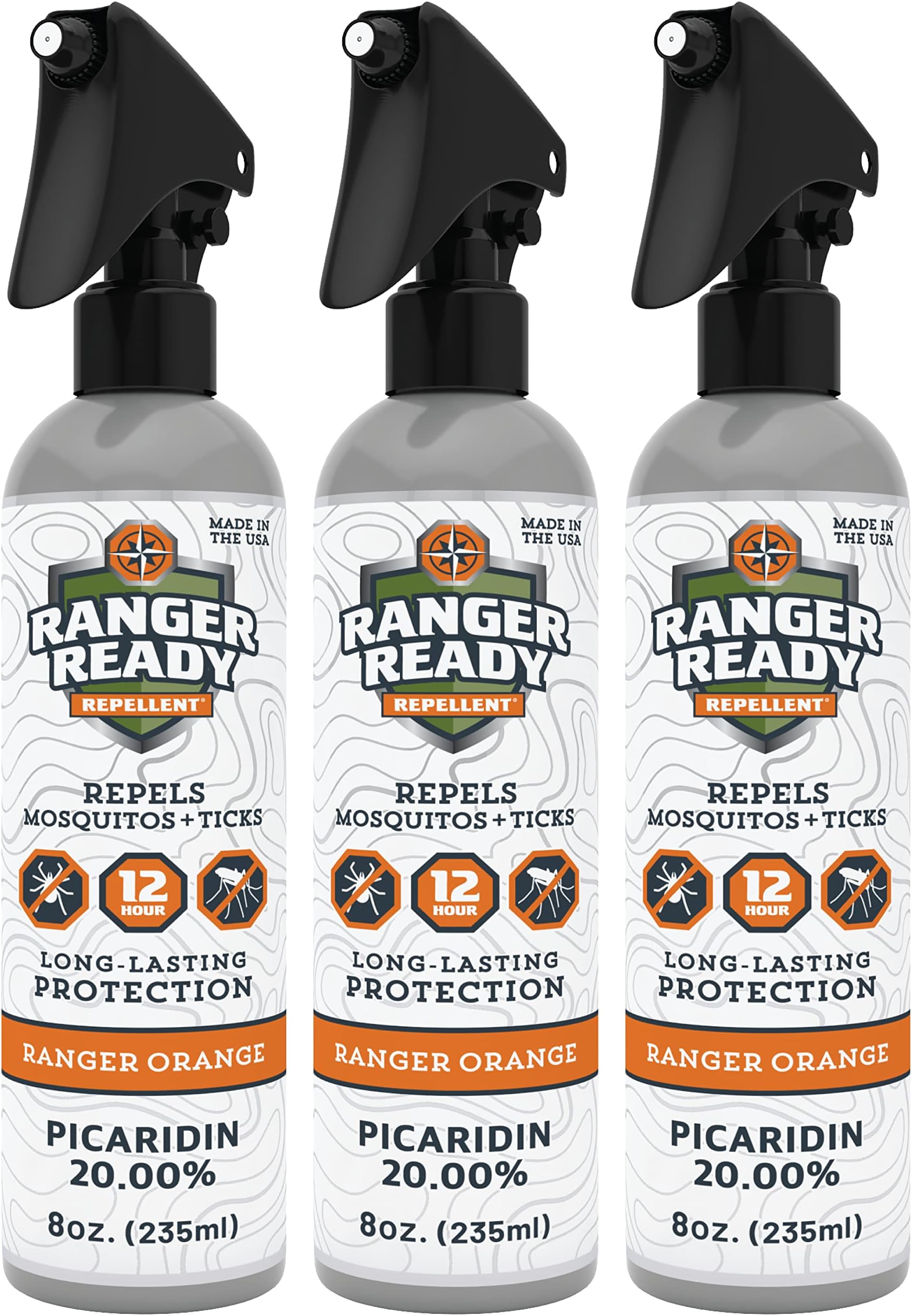 Ranger Ready Repellents Tick Spray and Insect Repellent, Picaridin 20% Bug Spray, Orange Scent, 8 Oz. (Pack of 3)
